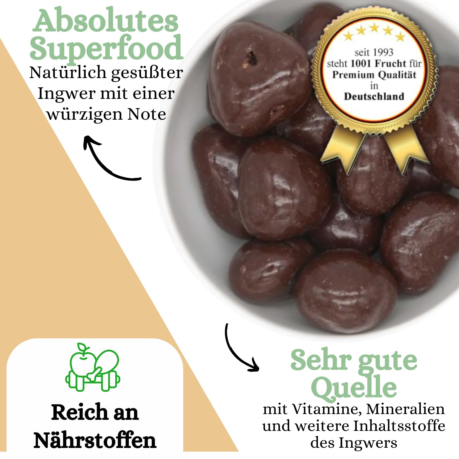 1001 Frucht Ingwer Pralinen mit Schokoüberzug 1000g I Ingwer Konfekt in Zartbitter Schokolade I Ingwer Geschenk Süsses für Naschkatzen I Ingwer schokoliert I exotische Pralinen Ingwer Schoko Snack