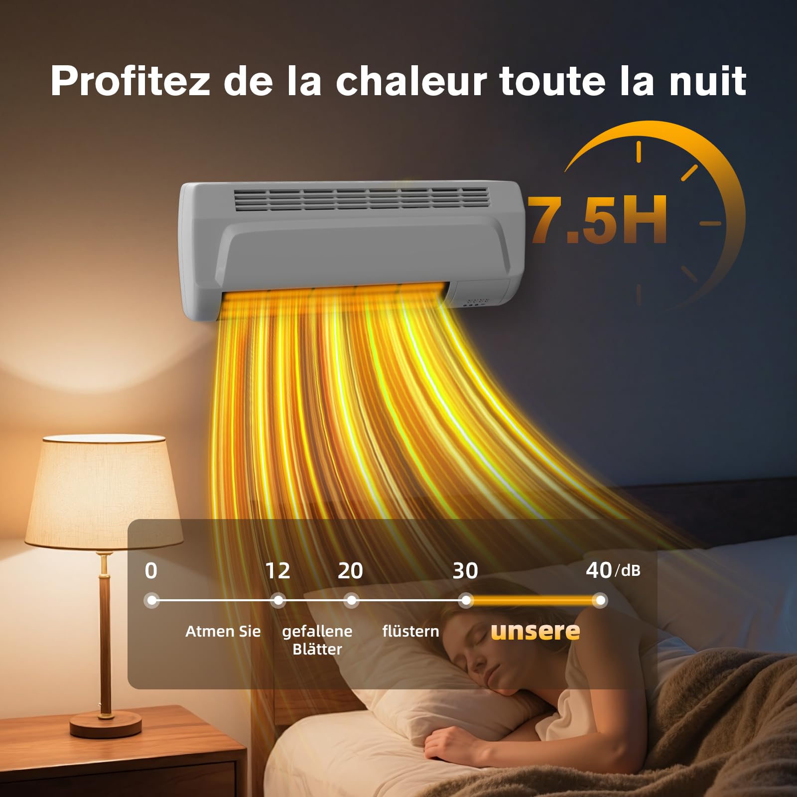 Ventilateur de chauffage mural, 2000W chauffage électrique avec minuteur, corps de chauffage avec télécommande pour les espaces intérieurs, céramique chauffage mural électrique