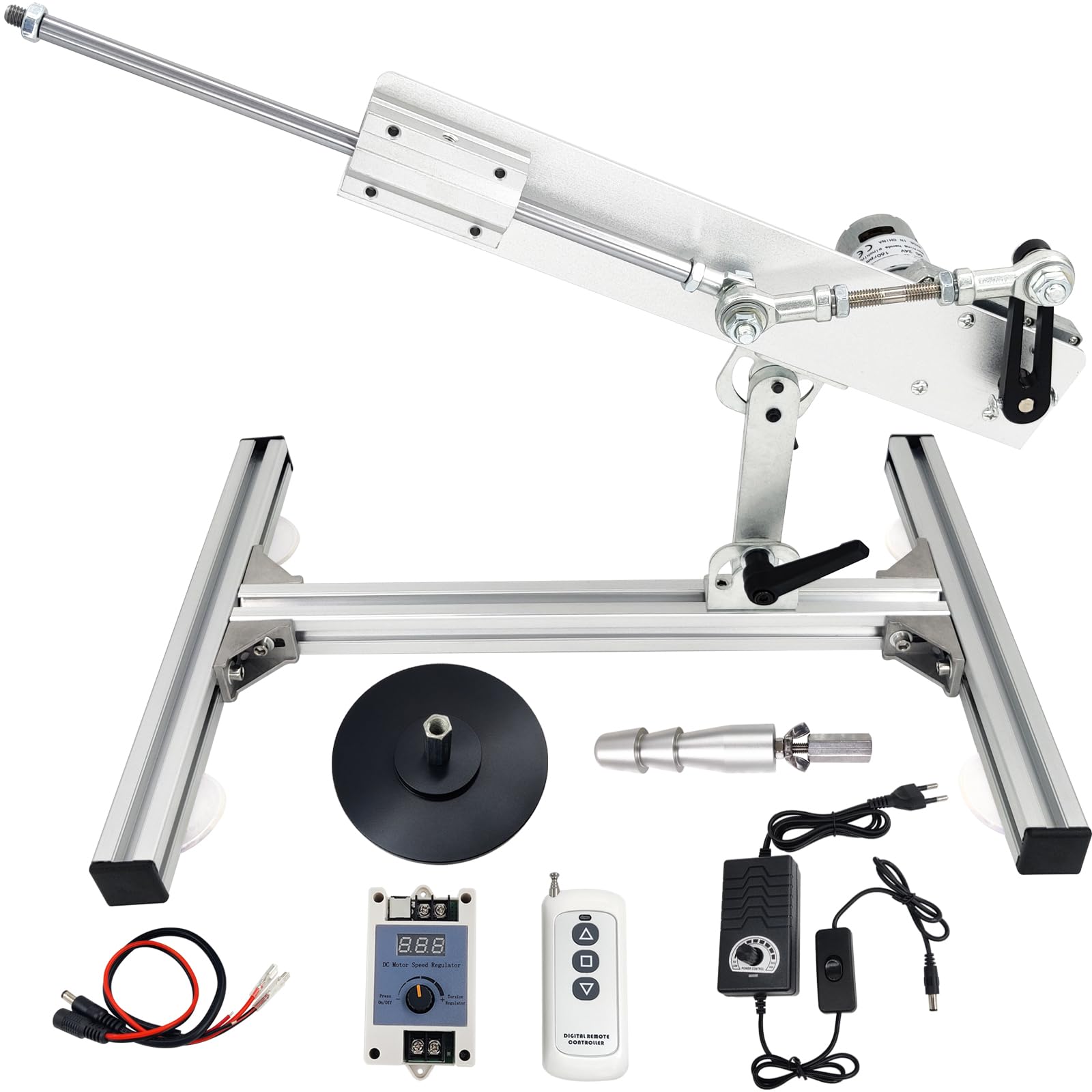 Linearaktuator Hubkolbenmotor DC 24V Hub 3-15cm 160rpm Maximaler Schub 13kg,mit Steckverbinder mit großem Ende,Saugnapf Adapter,Drehzahlregler, Fernbedienung, Ständer-Kit (24V150mm160rpm)