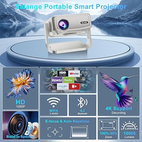 Miniatura 2 de Proyector inteligente con aplicaciones integradas, enfoque eléctrico, Keystone automático, Salange Android proyector 4K Wifi Bluetooth, mini