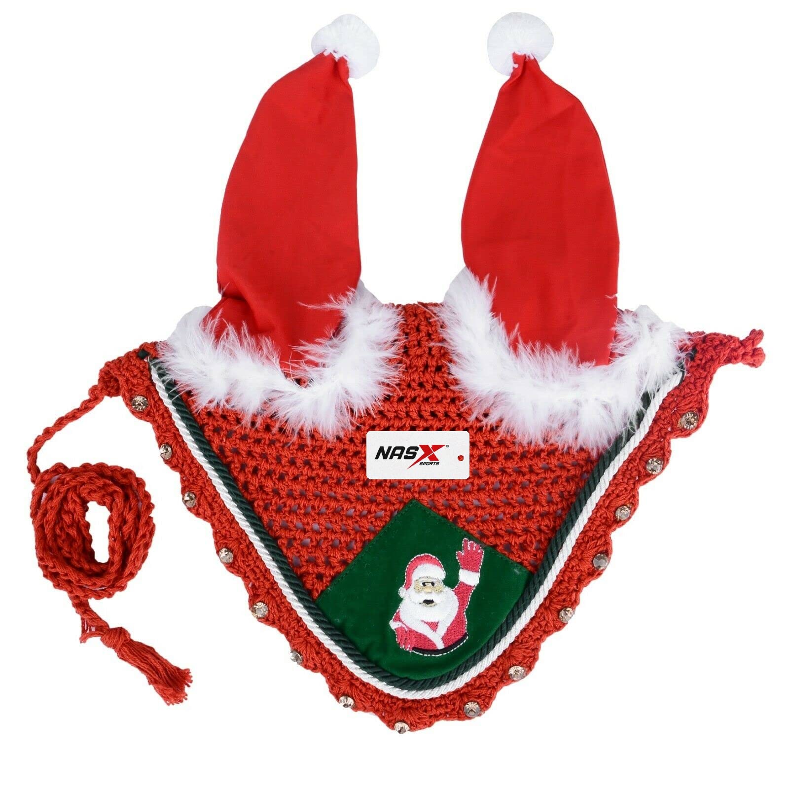 Christmas Santa Claus Horse Ear Bonnet Net Hat Hood Mask Fly veil Full Pony COB (COB)