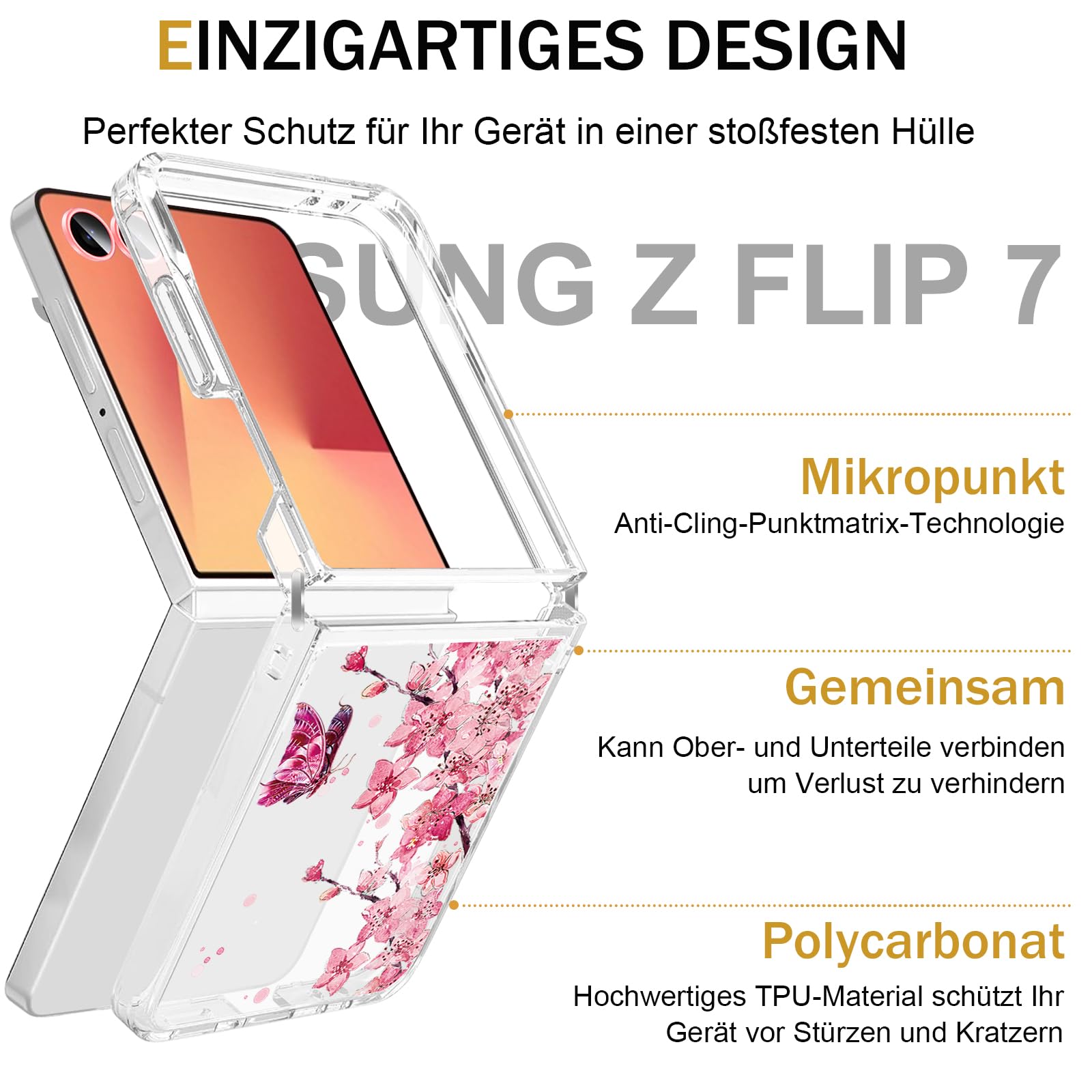 Galaxy Z Flip 7 Custodia per Samsung Galaxy Z Flip 7 Custodia 5G Ultra Sottile Trasparente Silicone Motivo Fiori Custodia Custodia Custodia Protettiva Colorato Pattern Clear Antiurto Cover per Samsung