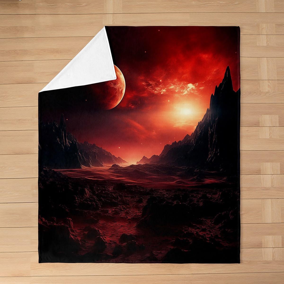 Starry Moon Fleece Blanket,Mystic Neon Red Sky Galaxy Glitter Bed Blanket for Kids Teens,Nature Mount Psychedelic Flannel Blanket for Room Decor,Queen 90"x90"