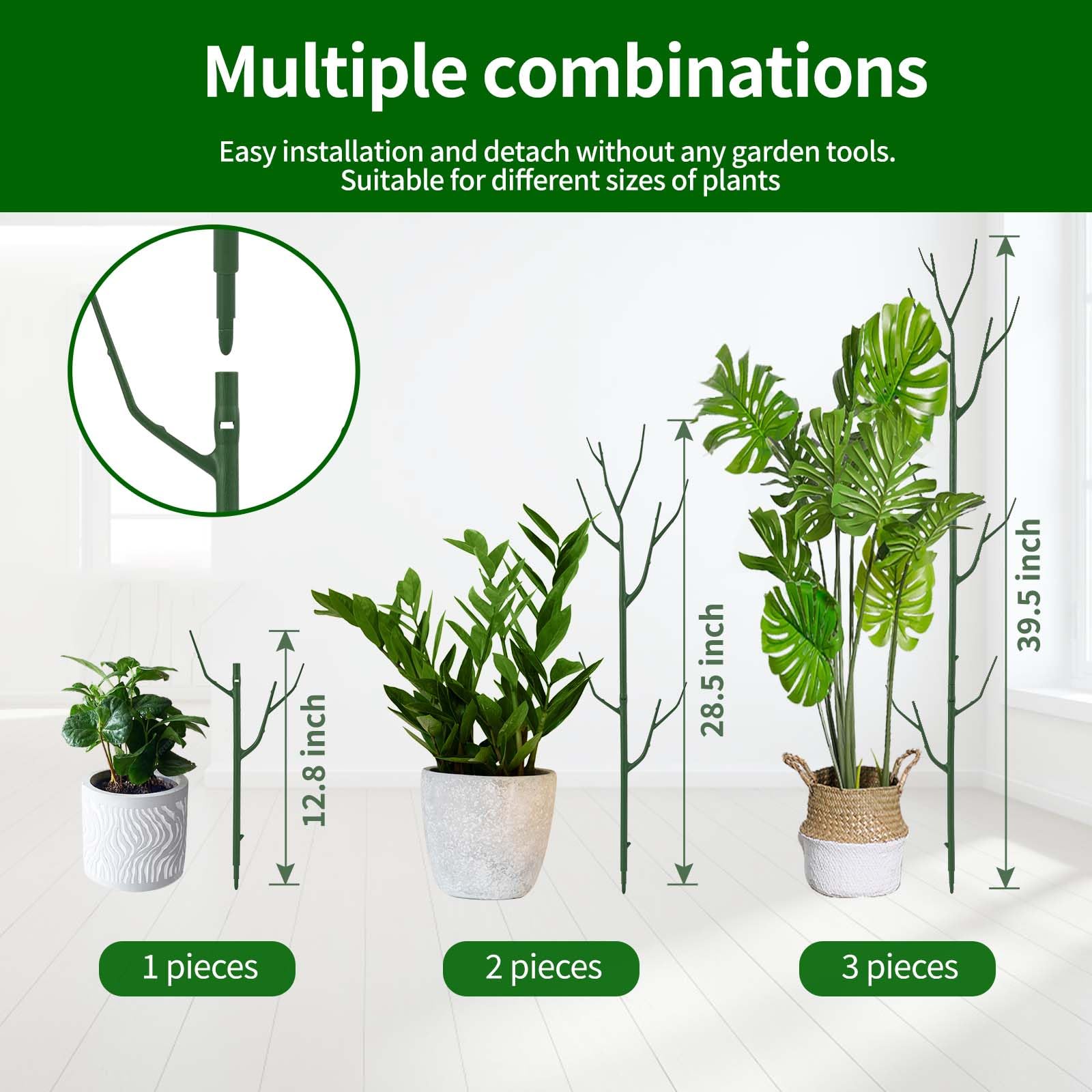 4-Pack Stackable Plant Support Sticks, Garden Stakes for Indoor Outdoor Plants and Monstera Support - Image 3
