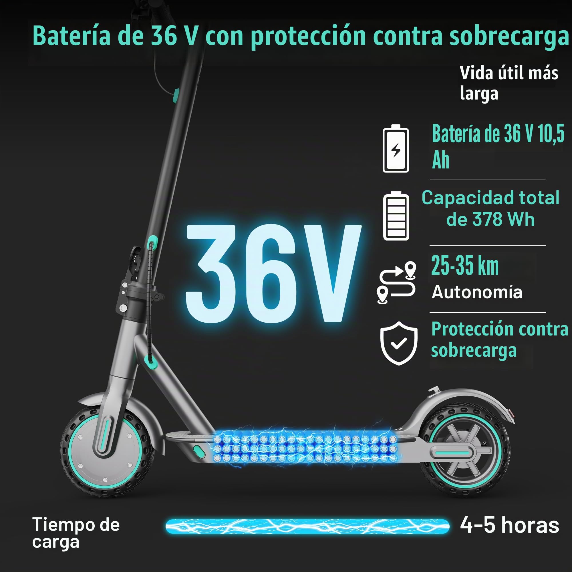 EggKing Patinete eléctrico D8 con doble suspensión, batería de litio de 36 V 10,5 AH