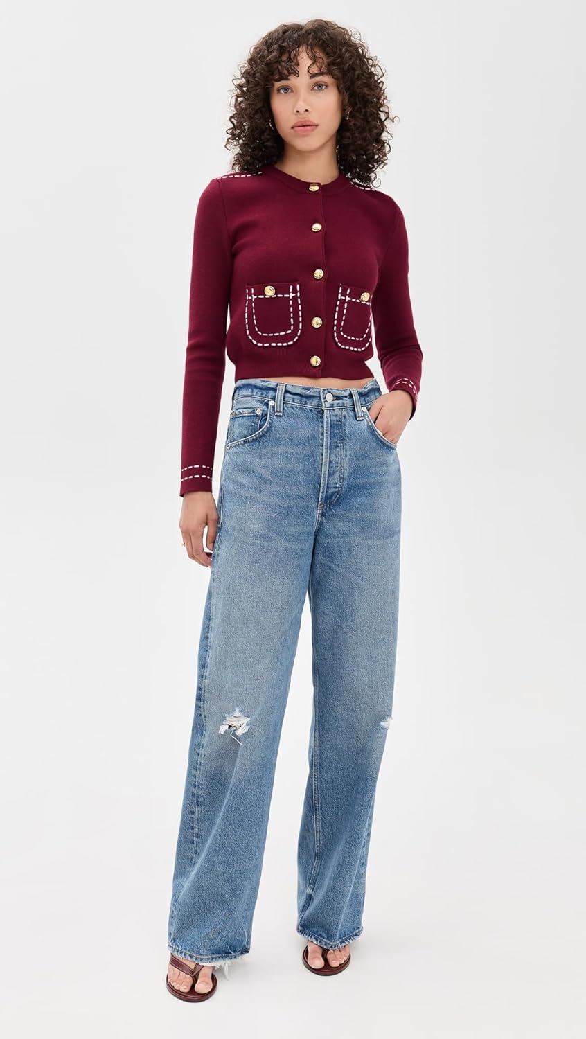 English Factory Women's Stitch Detail Puff Sleeve Cardigan - Image 5