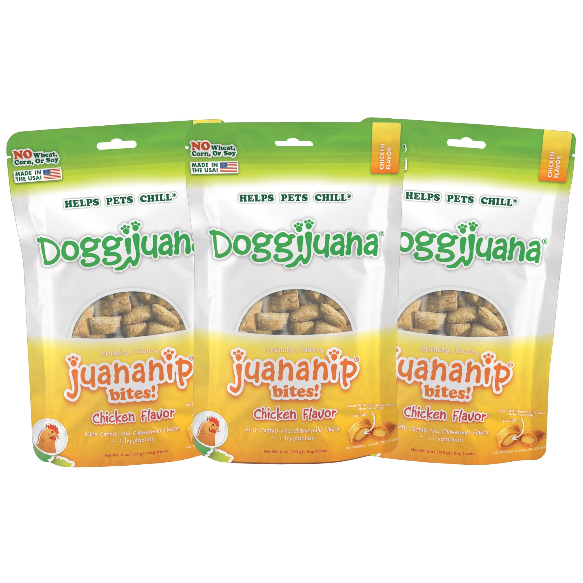 Doggijuana Calming Dog Treats, Chicken 3-Pack | Multi-Benefit, Low Cal