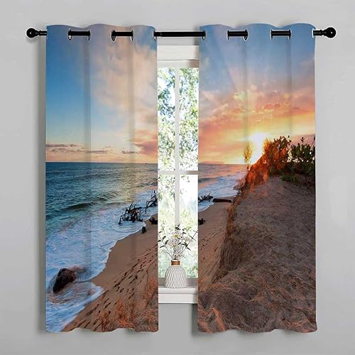 Miniatura 3 de Half Window Curtain Landscapes Sunset Night Scenery Blackout Door Curtain Cortinas para Ventanas De Cuarto 72Inch Width by 72Inch Length,2 Panels