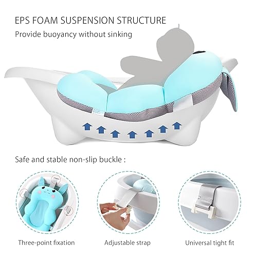 Miniatura 3 de Almohadilla de baño para bebé, antideslizante para bebé, almohadilla flotante para bañera para recién nacidos, almohada de baño suave para bañera,