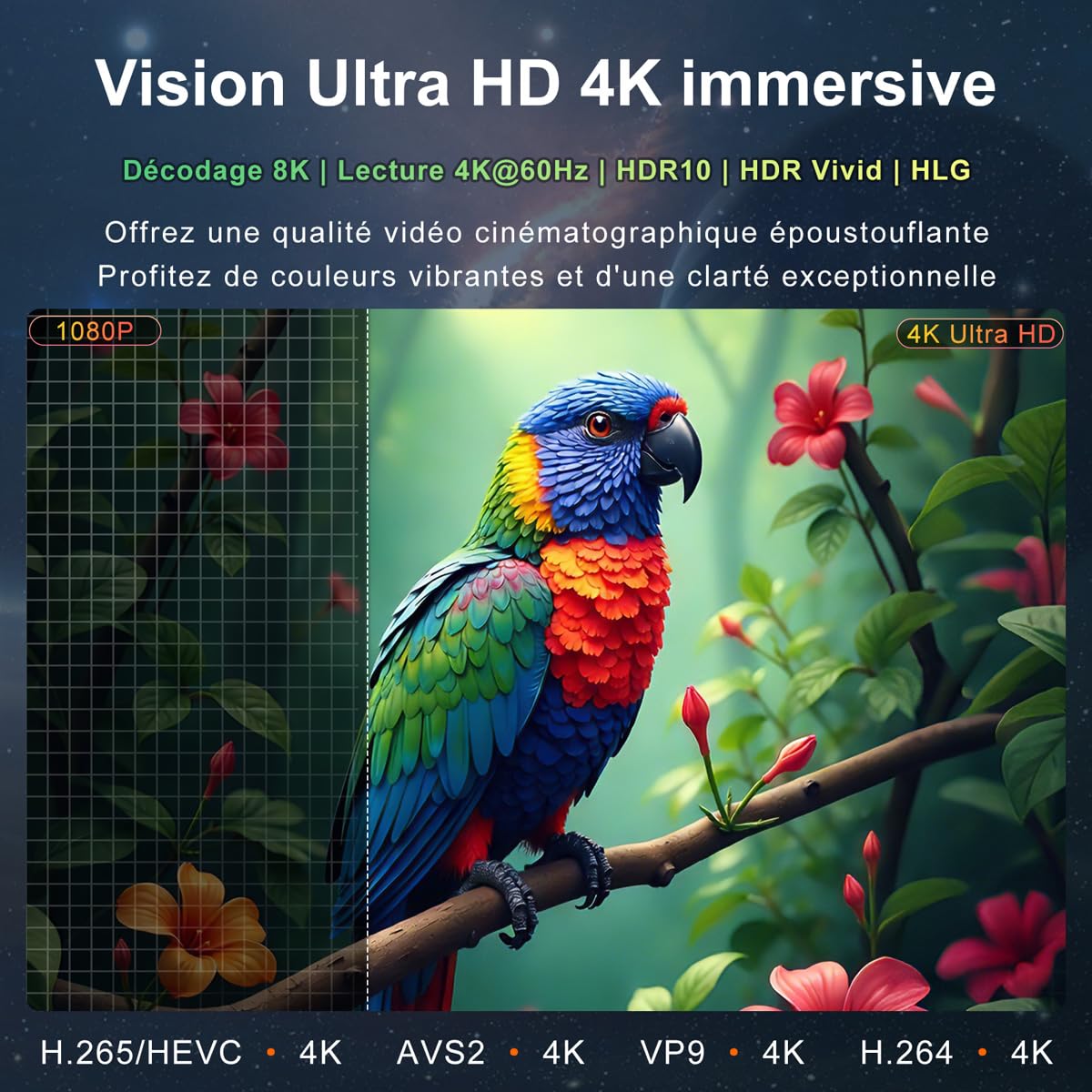 Android 14.0 TV Box, 4Go RAM 128Go ROM, LEFFOT 4K Ultra HD Boîtier TV ﻿ | Boitier IP-TV Android, Support Décodage 8K, Contrôle Vocale, WiFi 6, BT 5.4, 100M Ethernet, HDR10,H618 Quad-core A53