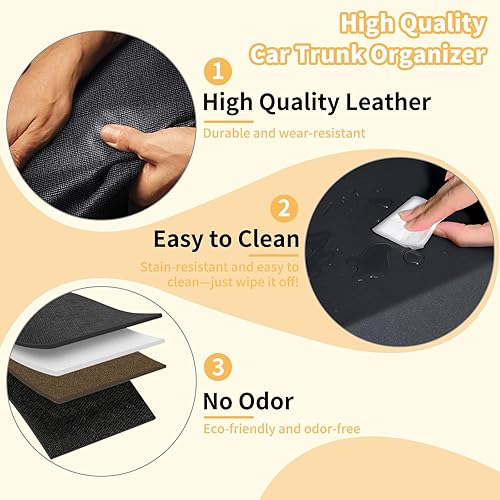 Miniatura 5 de Organizador de maletero para SUV, organizador plegable de cuero para maletero de automóvil con tapa, almacenamiento de automóvil para sedanes,