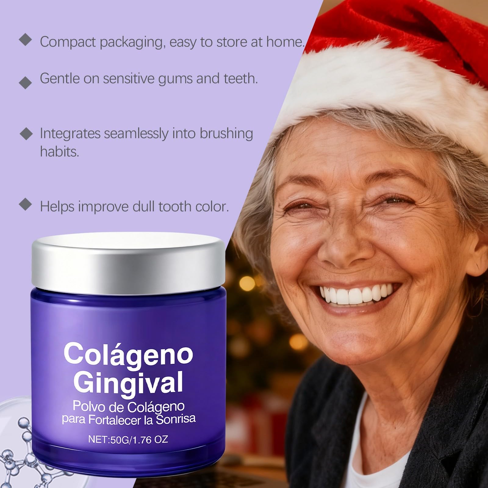 Colágeno Tooth en Polvo, Pasta Dental en Polvo con Colágeno e Hidroxiapatita, 50G, Cuidado de Encías, Protección del Esmalte y Limpieza Suave Diaria, Frescura y Limpieza Natural (2PC) — view 5