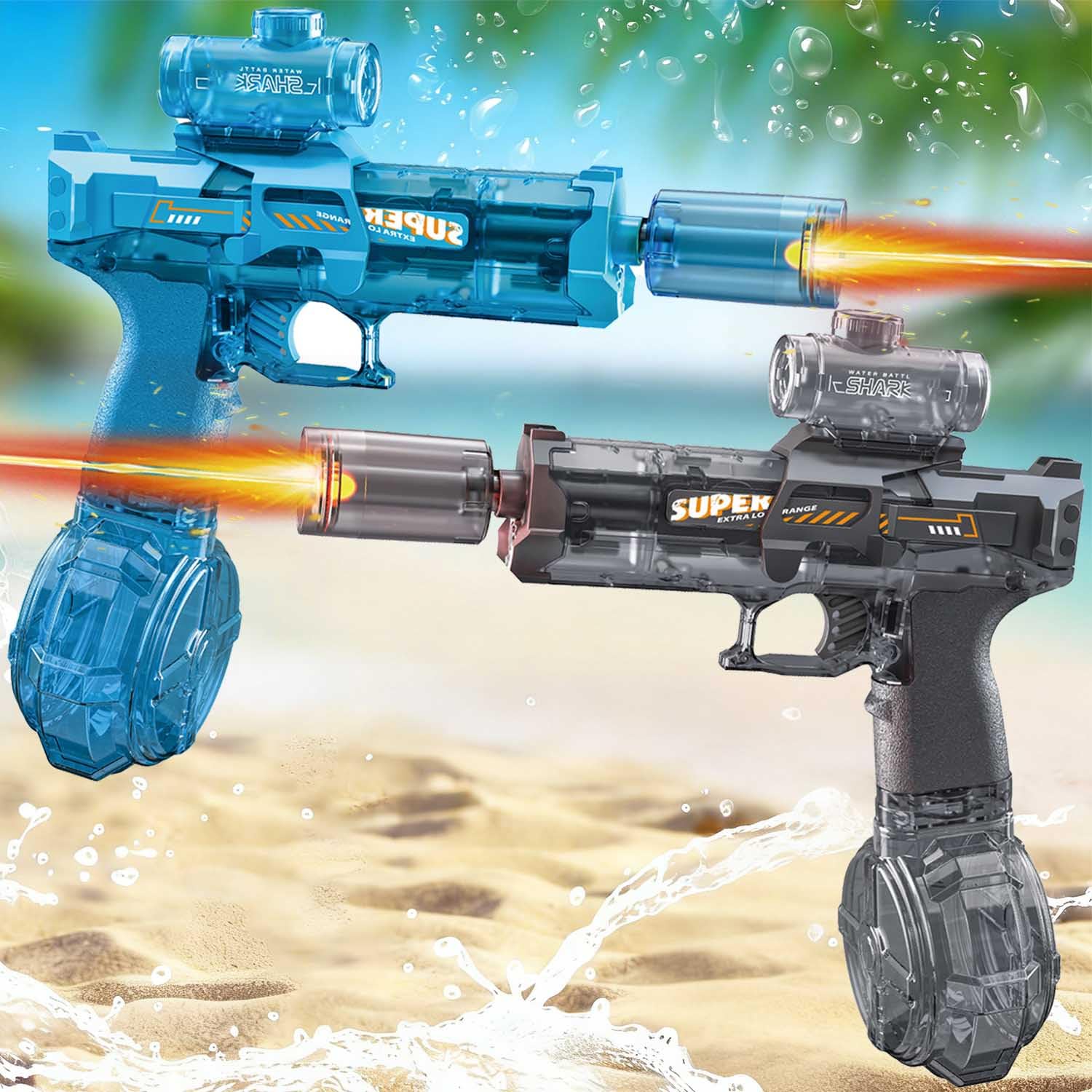 2 Pack New Electric Water Guns for Adults Kids, Automatic Water Gun With LED Lights, Ultra-Long Range, Ultra-Long Standby, 320CC Large Capacity Water Guns (1Pack Grey+1Pack Blue) — image 1