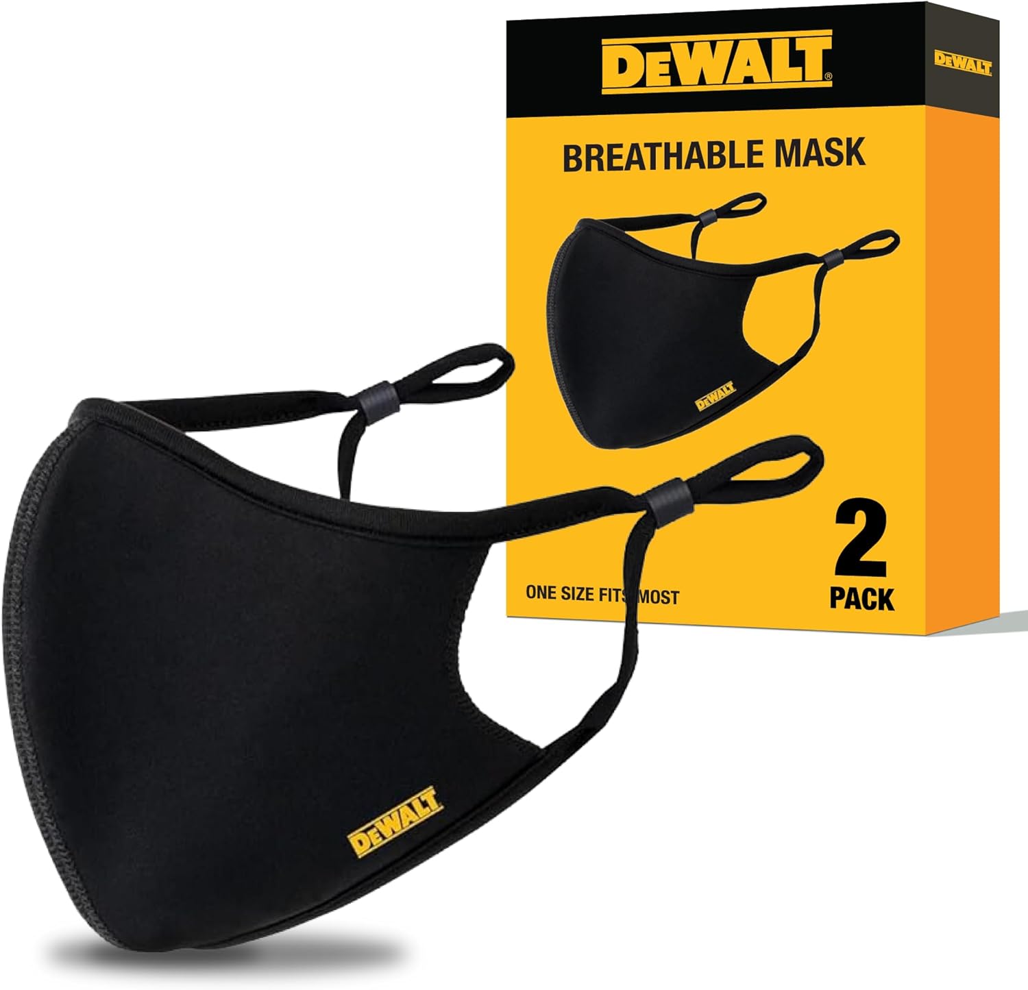 DEWALT Breathable Cloth Face Masks — Adjustable Earloops and Removable Neckstrap — Black — 2-Pack DEWALT Breathable Cloth Face Masks — Adjustable Earloops and Removable Neckstrap — Black — 2-Pack