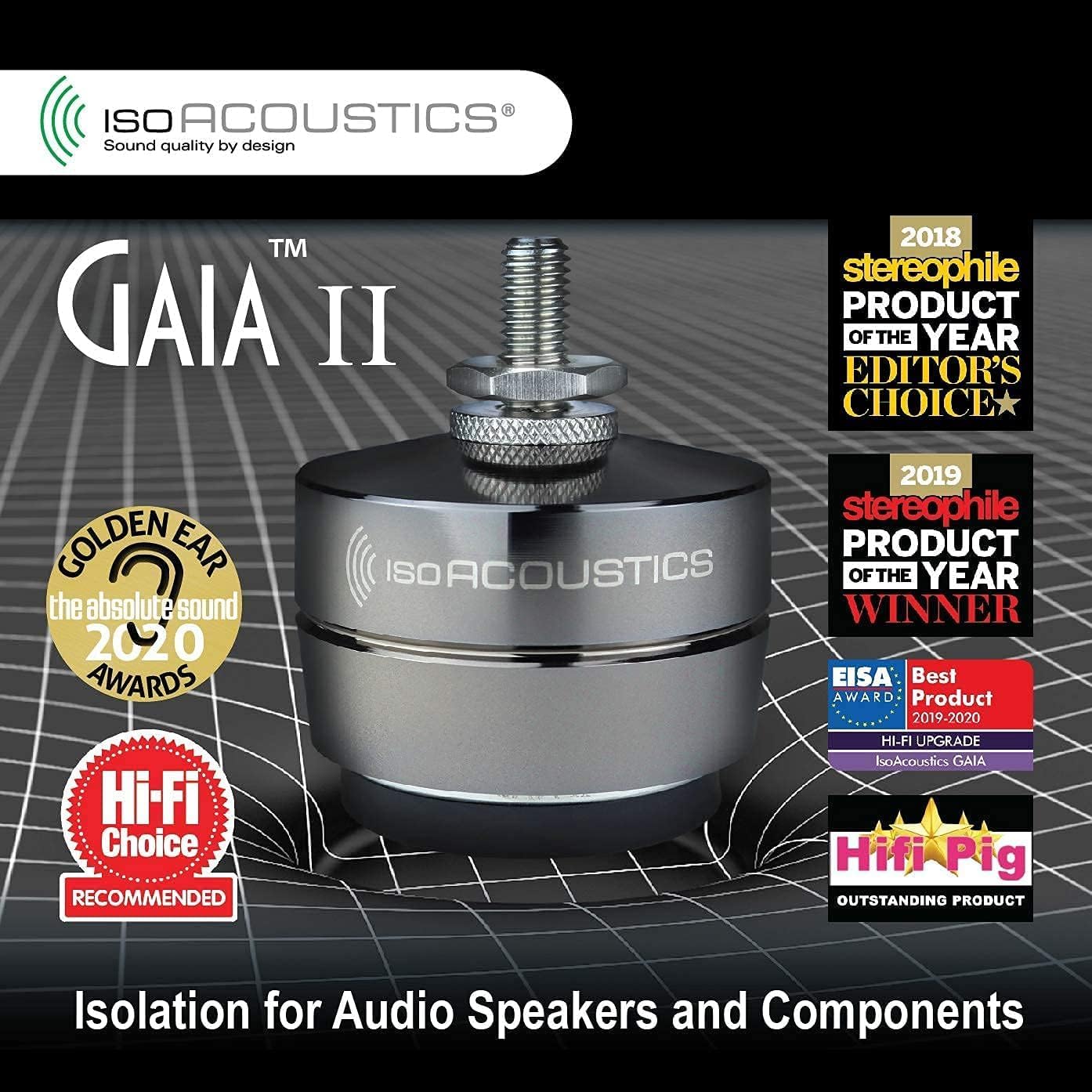 IsoAcoustics Gaia Series Isolation Feet for Speakers & Subwoofers (Gaia II, 120 lb max) – Set of 4