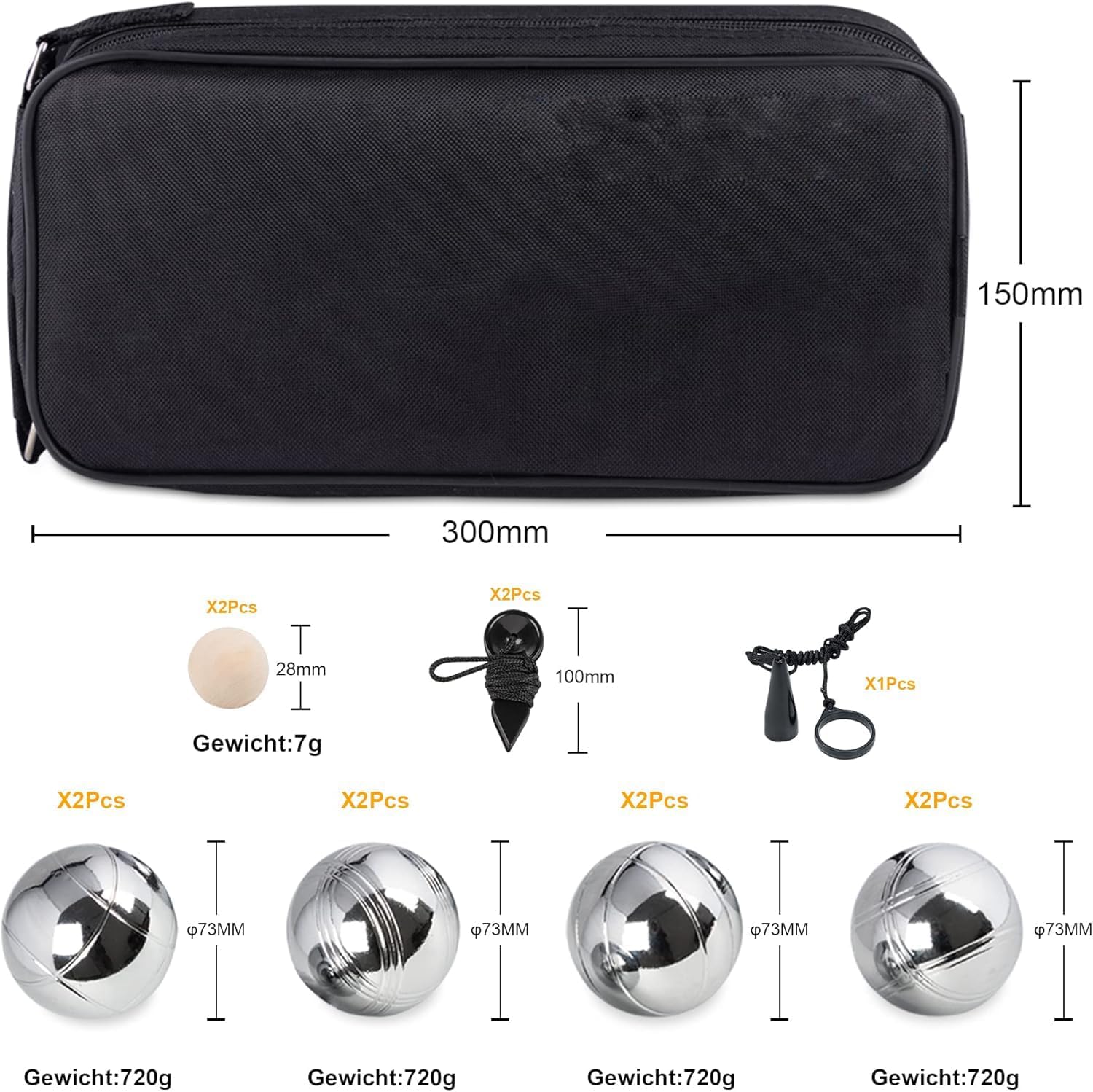 Boule Set mit Gravur/Ohne Gravur,Personalisierte Boule Set mit Tragetasche/Hartschalenkoffer, 6/8 Boccia Kugeln–Petanque Metallkugeln,Outdoor Gartenspiel für Erwachsene, Strand,Camping & Familie