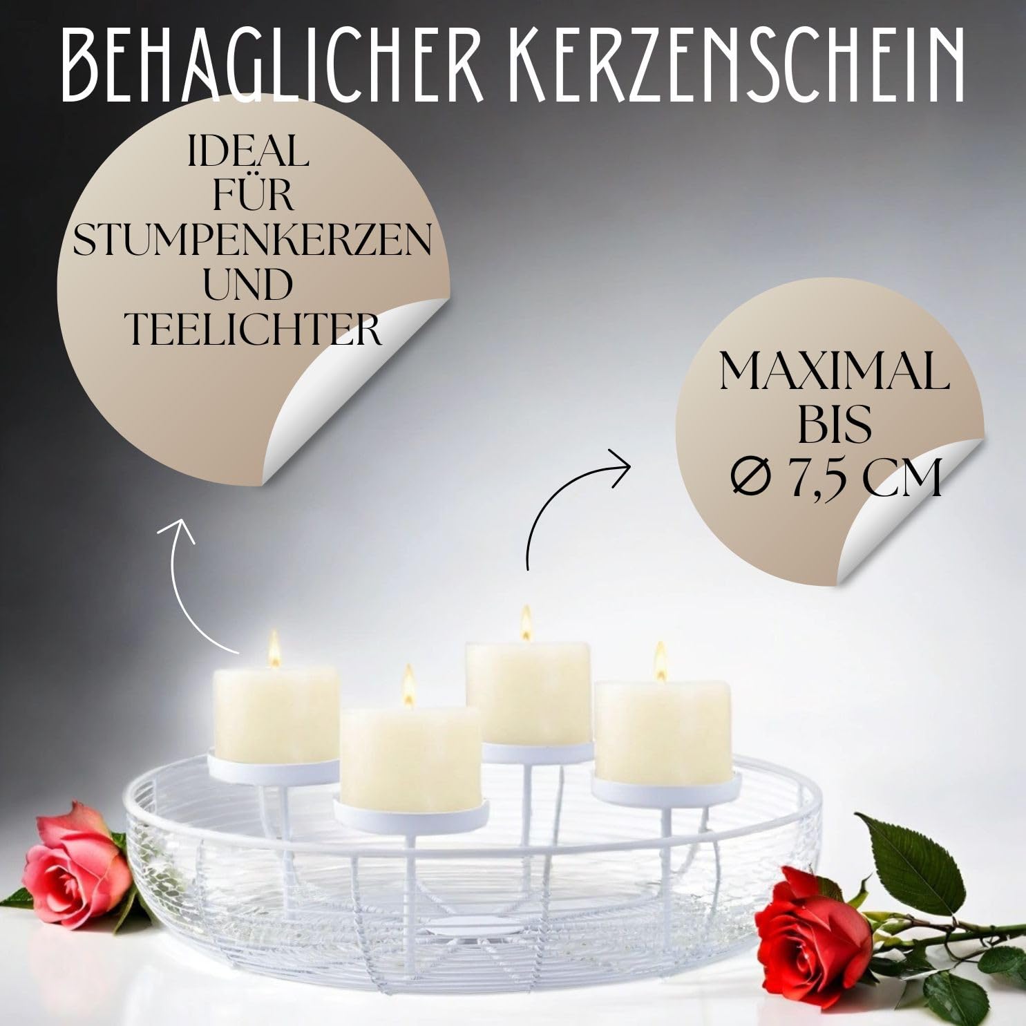 Moderner Adventskranz Orbe handgefertigt aus Metall in Weiß 37 cm