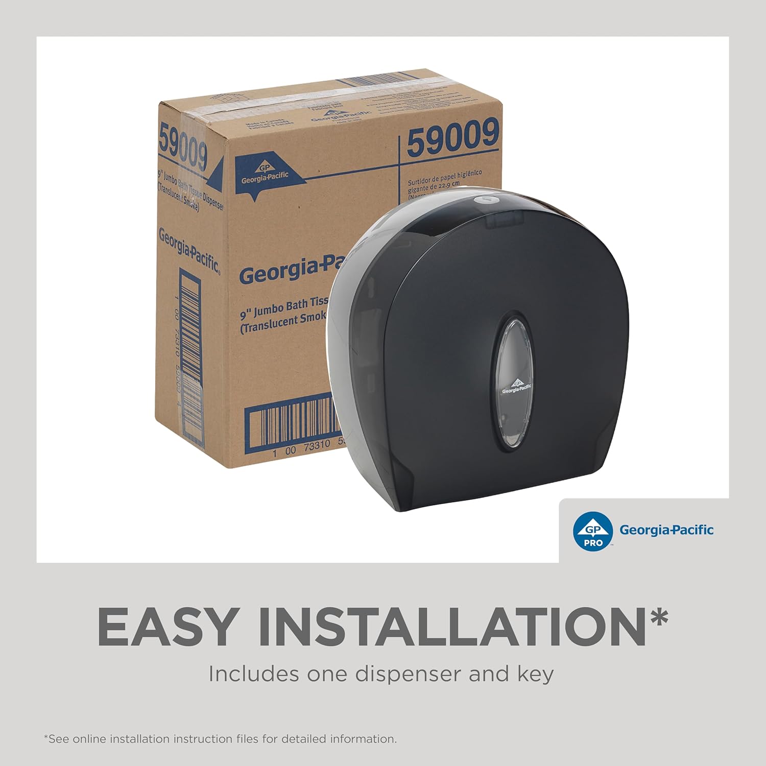 Georgia-Pacific Single-Roll Jumbo Toilet Paper Dispenser by GP PRO (Georgia-Pacific), Translucent Smoke, 59009, 10.610" W x 5.390" D x 11.290" H