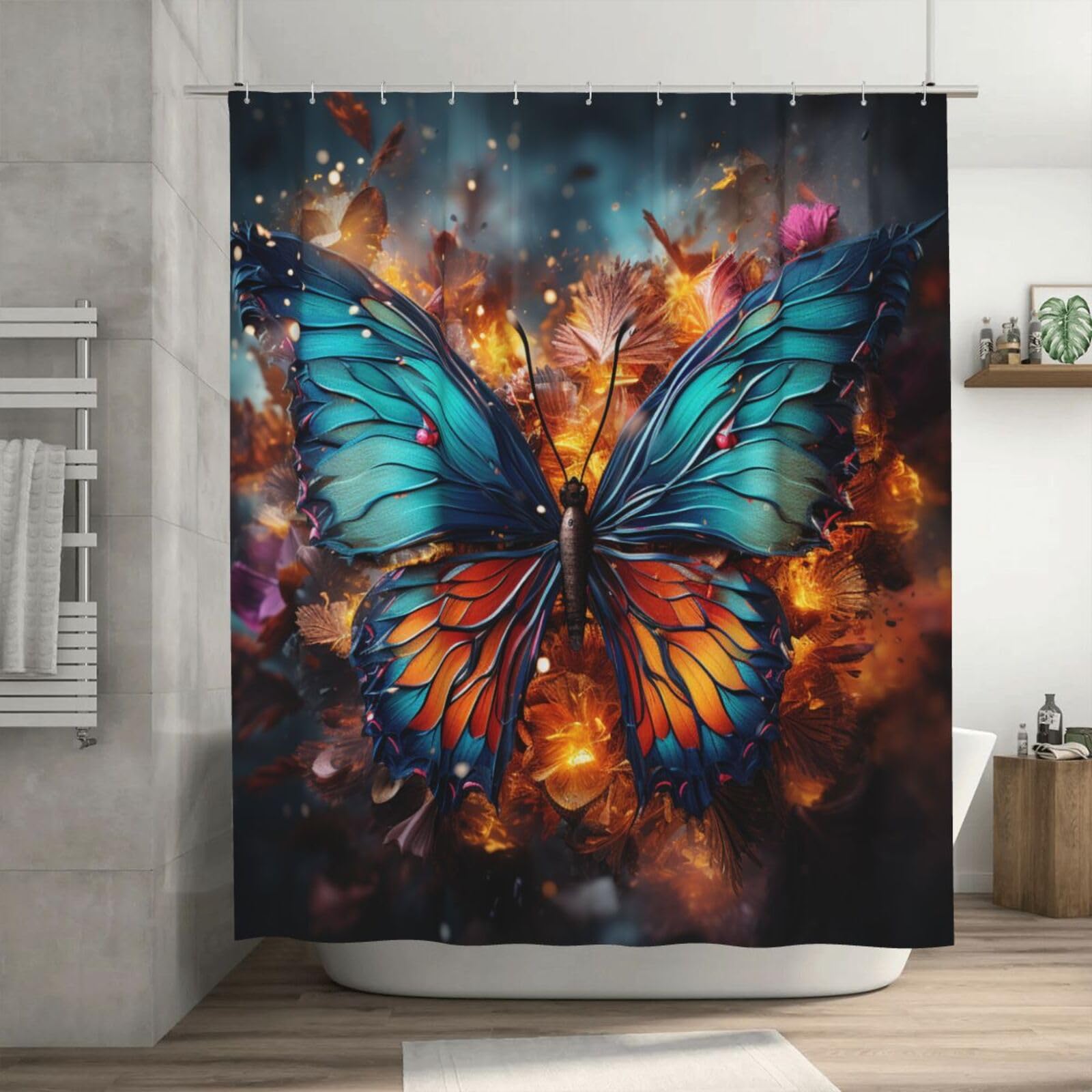 Rideau de douche imperméable et épais anti-moisissure à motif papillon coloré