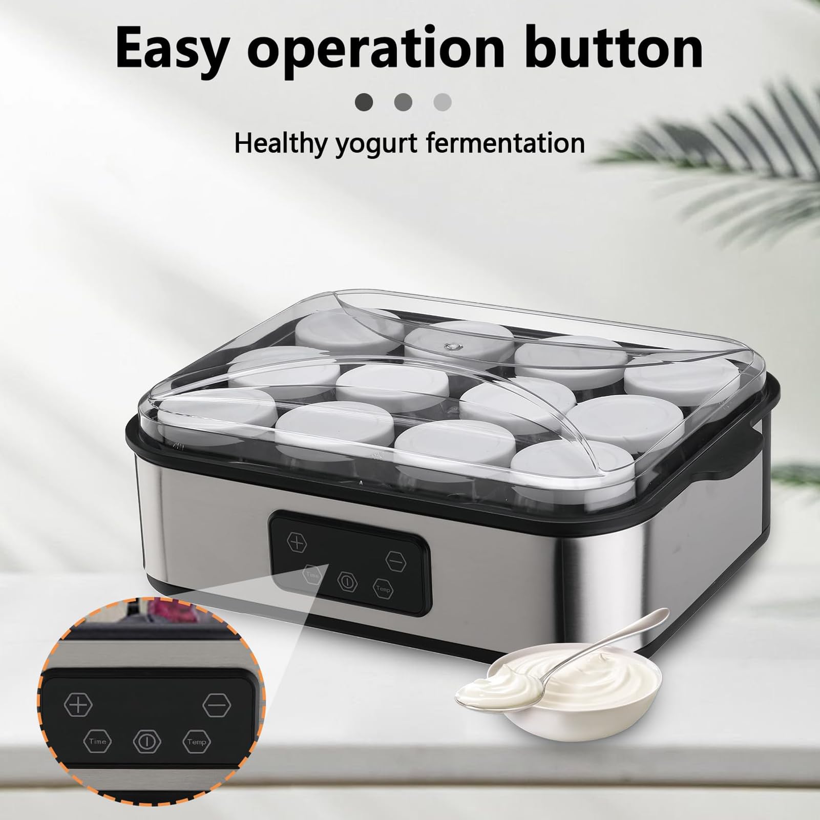 Yogurtiera Elettrica, Yogurtiera Automatica Da 2200 Ml Con 12 Vasetti Di Vetro E Display A Led Per Regolare Temperatura E Timer, Macchina Per Vino Di Riso Per Dessert Sani Fatti 12 Cups