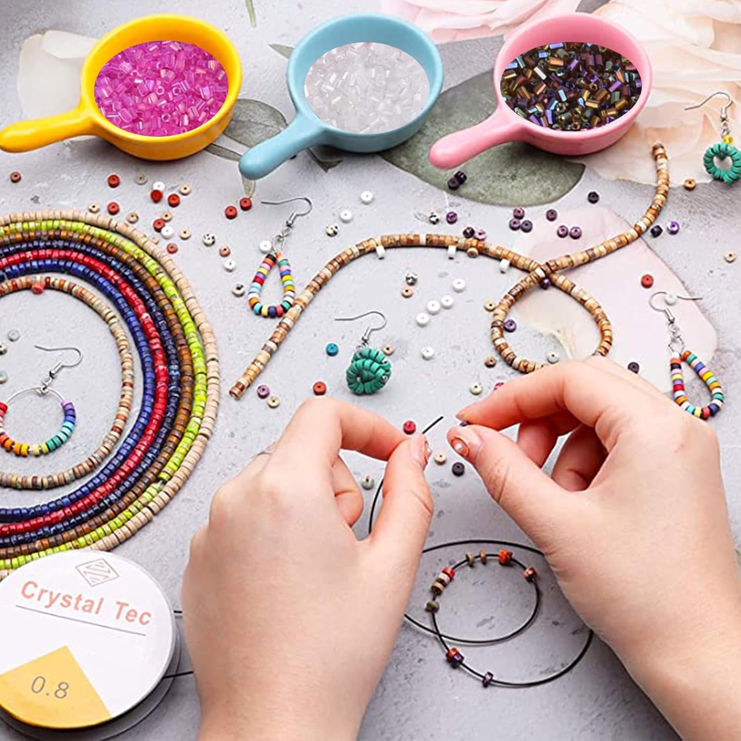 Size 3mm Tube Beads Kit Glass Bugle Bead with Beading Needles About 14400pcs in Box Small Craft Beads for DIY Bracelet Necklace Jewelry Making - Image 5