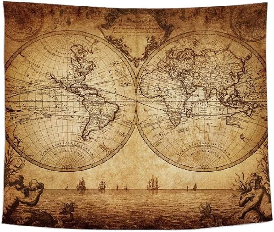 アンティーク ドイツ ローゼル 1641年の世界地図復刻 四元素 アンティーク ドイツ ローゼル 1641年の世界地図復刻 四元素