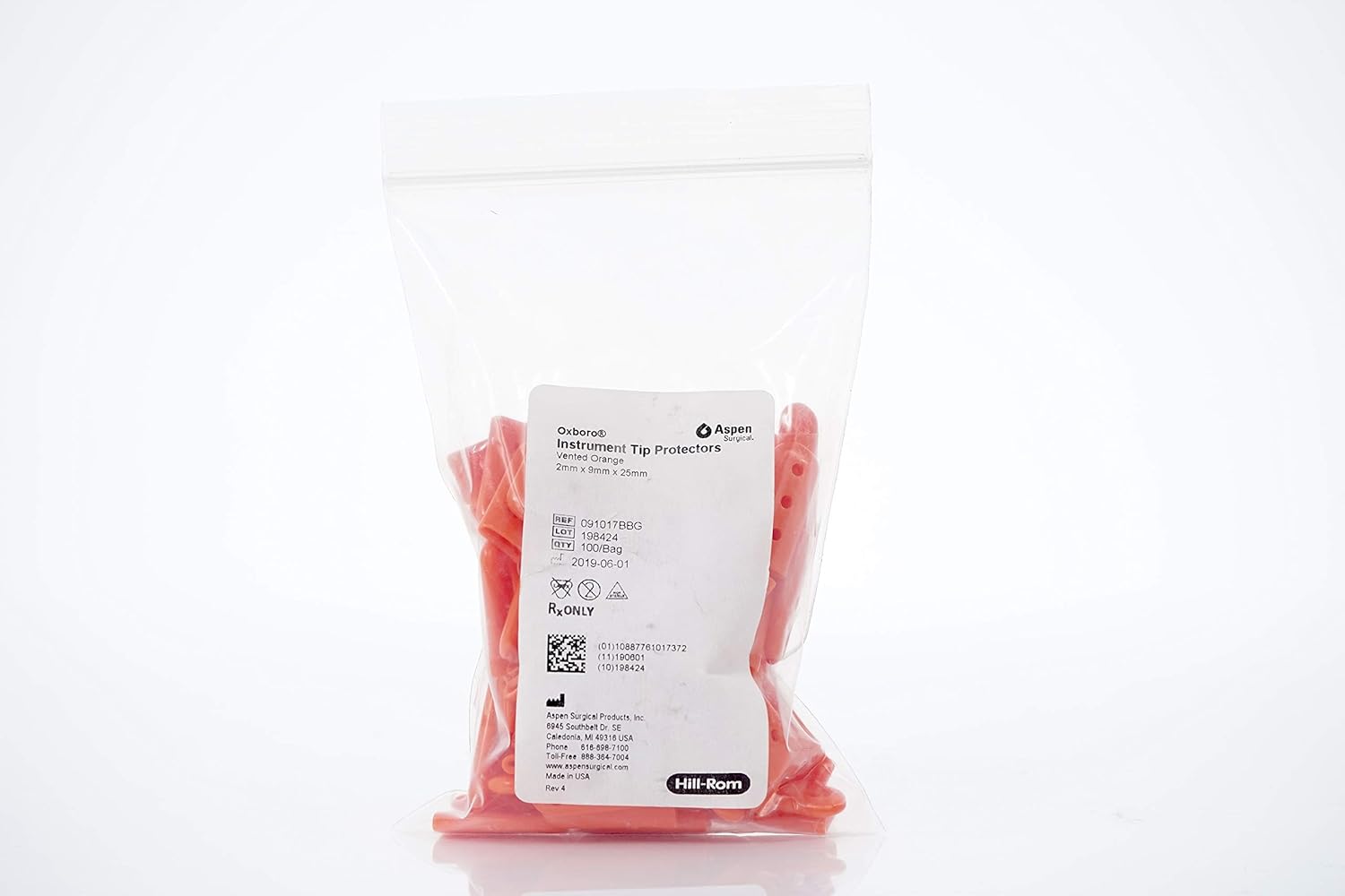 Aspen Surgical Products Oxboro Instrument Tip Protectors, Vented Orange, 2MM x 9MM x