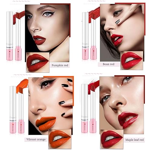 Miniatura 4 de FYEBOO Labiales de tubo de 4 colores, juego de lápices labiales de cigarrillo, Labiales Mate Velvet Lipstick Hidratante y suave, tinte de labios