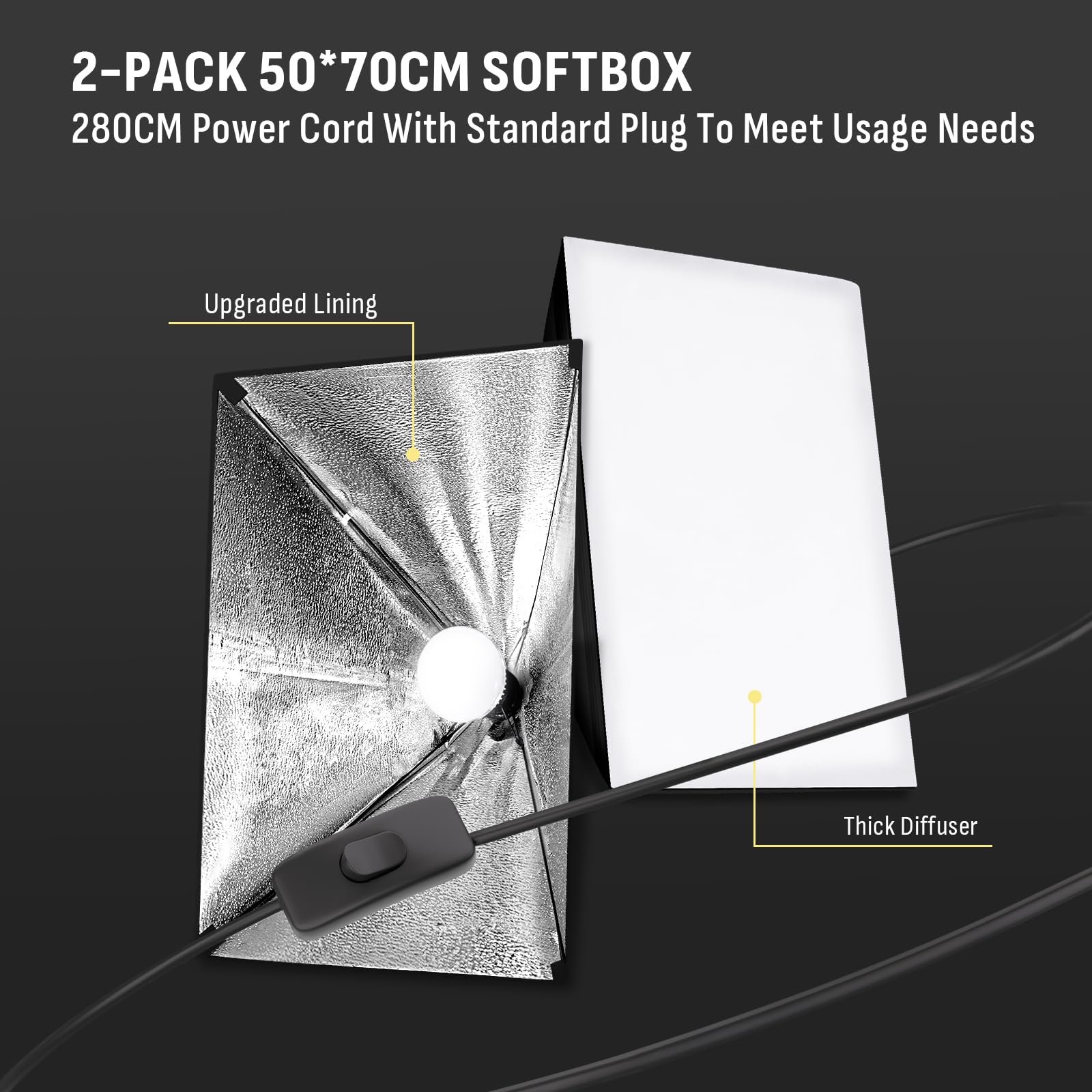 Boîte à Lumière Niceveedi 50 x 70 cm, Kit D'éclairage Photographique avec Trépied de 203 cm et Perche de 150 cm, Softbox Vidéo 85 W avec Ampoule 2700K-6500K, pour Enregistrement vidéo (2-Pack)