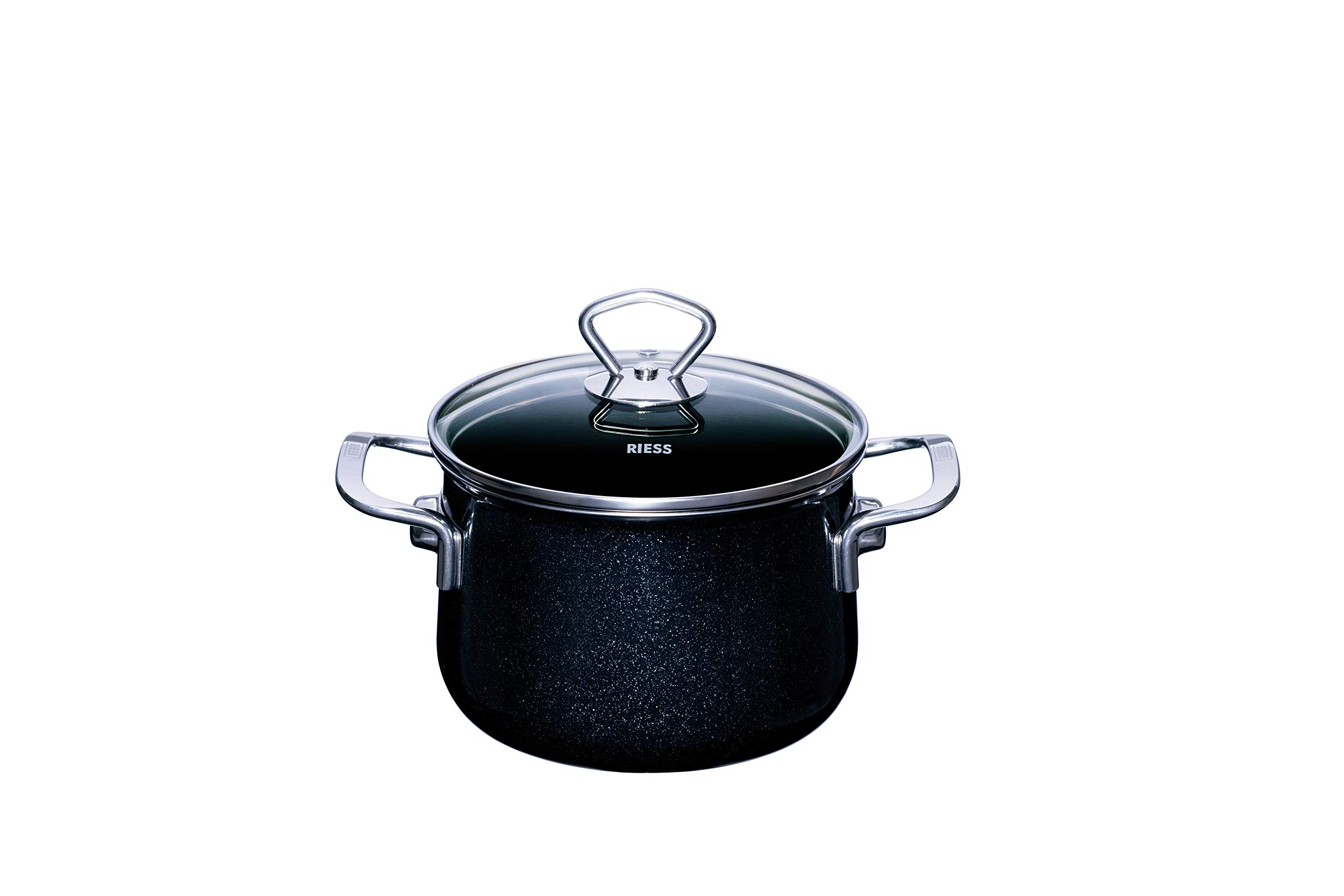 Riess Set Pentole Nouvelle Black Magic 5 Pezzi, Acciaio Smaltato Nero, Manici In Acciaio Inox, Coperchi In Vetro, Adatto A Tutti I Piani Cottura