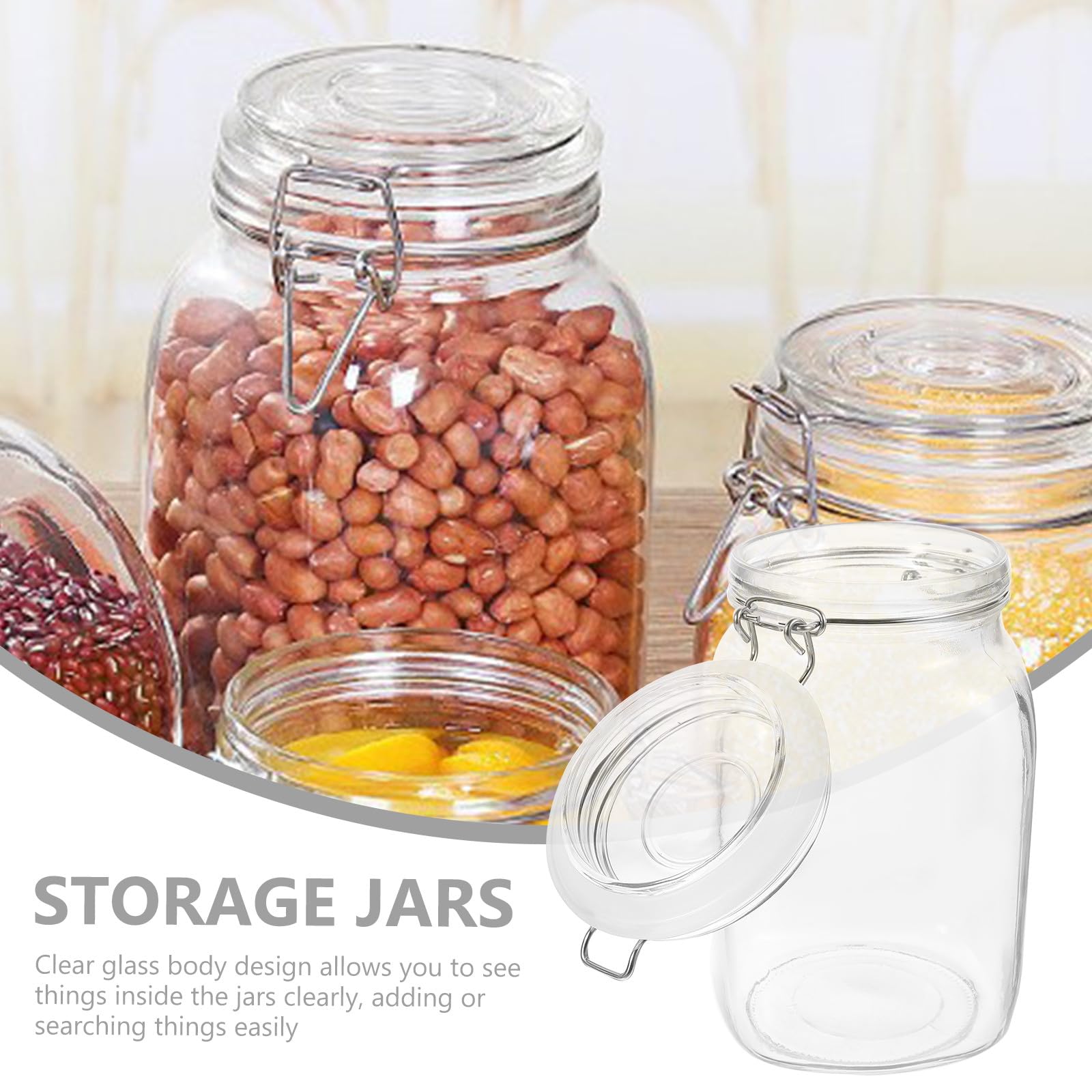Lot de 3 Bocaux en Verre Hermétiques 1500ml pour Conservation Alimentaire avec Couvercles à Verrouillage, Design Transparent, pour Rangement la Cuisine Kimchi et Café