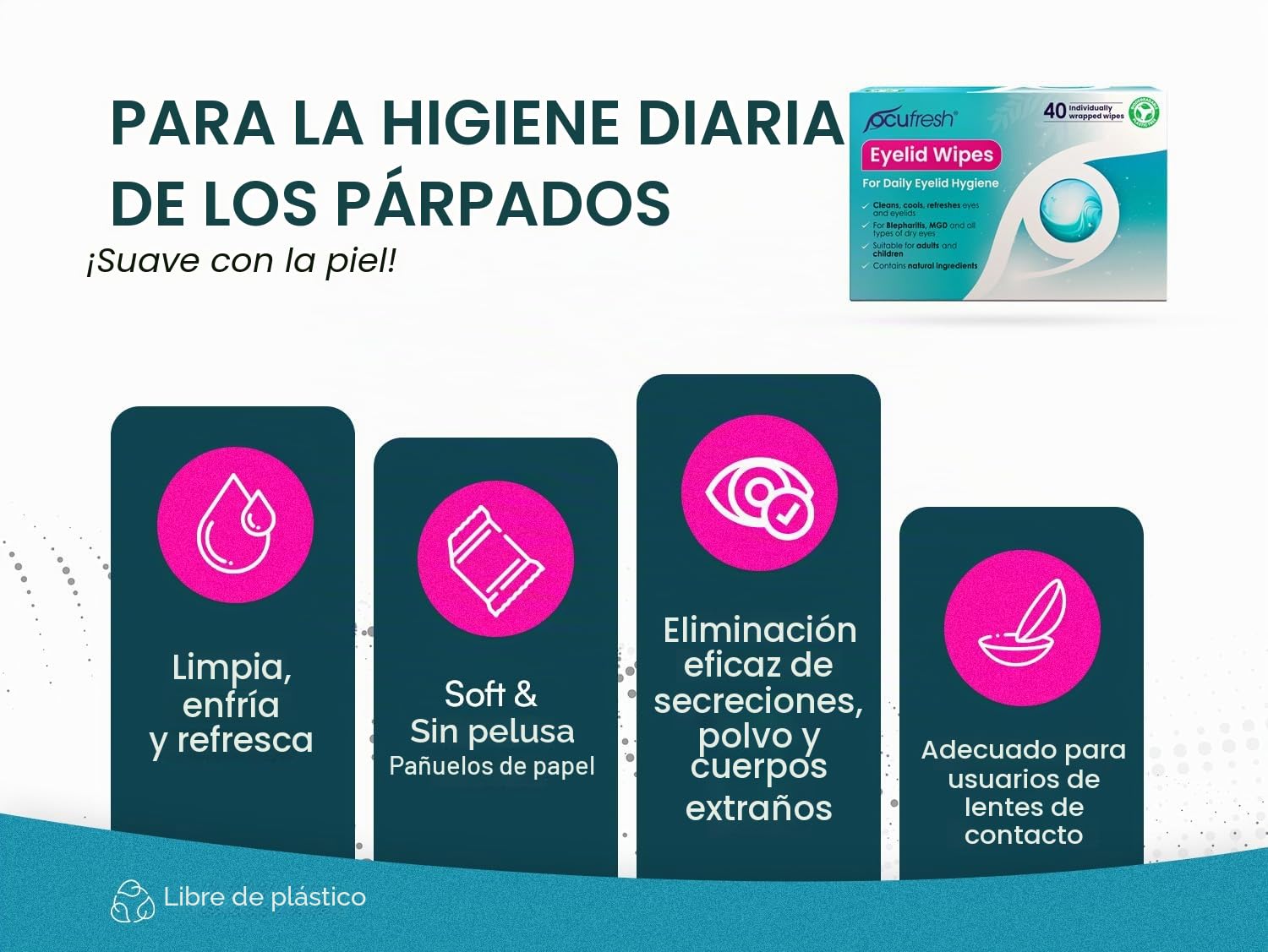 Toallitas para párpados de blefaritis, paquete de 20 unidades envueltas individualmente, removedor de maquillaje natural y alivio para ojos cansados
