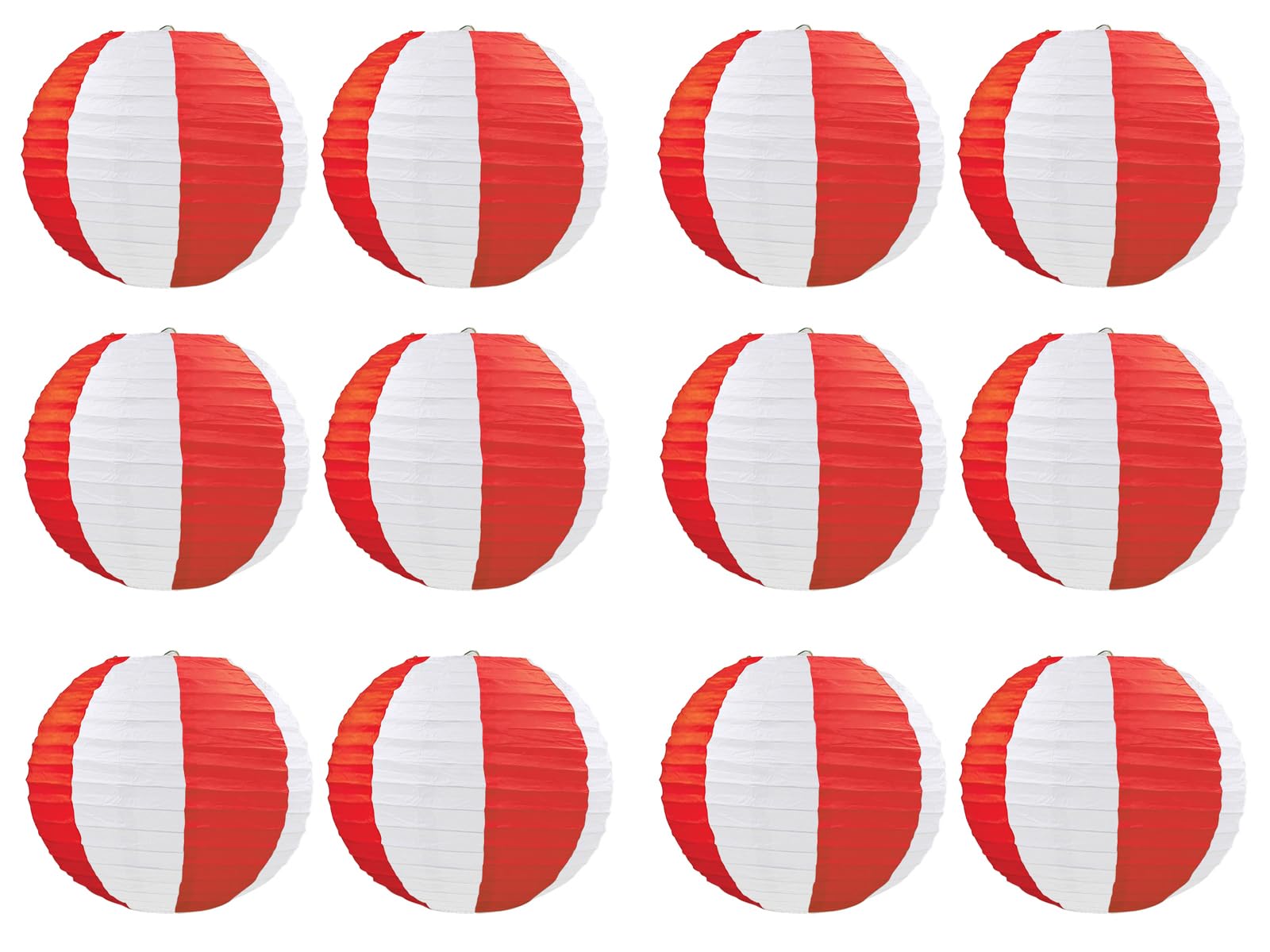 Red & White Obon Paper Lanterns Set, 20cm