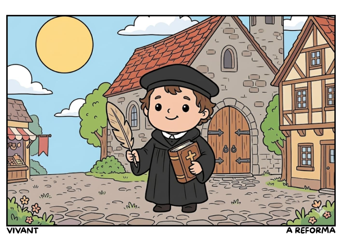 A Reforma: Livro de Colorir para Crianças com desenhos fofos de grandes reformadores, bíblias e símbolos cristãos para colorir e aprender.