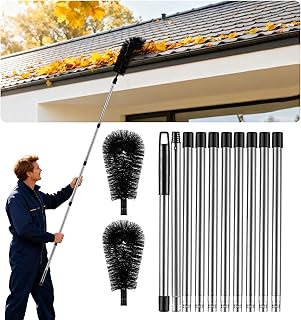Gutter Cleaning Tools from The Ground - 12.7FT Long Adjustable gutter Cleaner & Brush, No Ladder Needed
