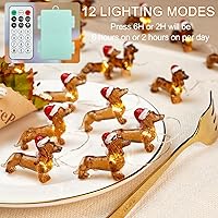 Vista 2 de BOHON - Luces de Navidad de Dachshund de 10 pies con 30 LEDs, luces de cadena de hadas para perro weiner, decoración navideña de perro salchicha
