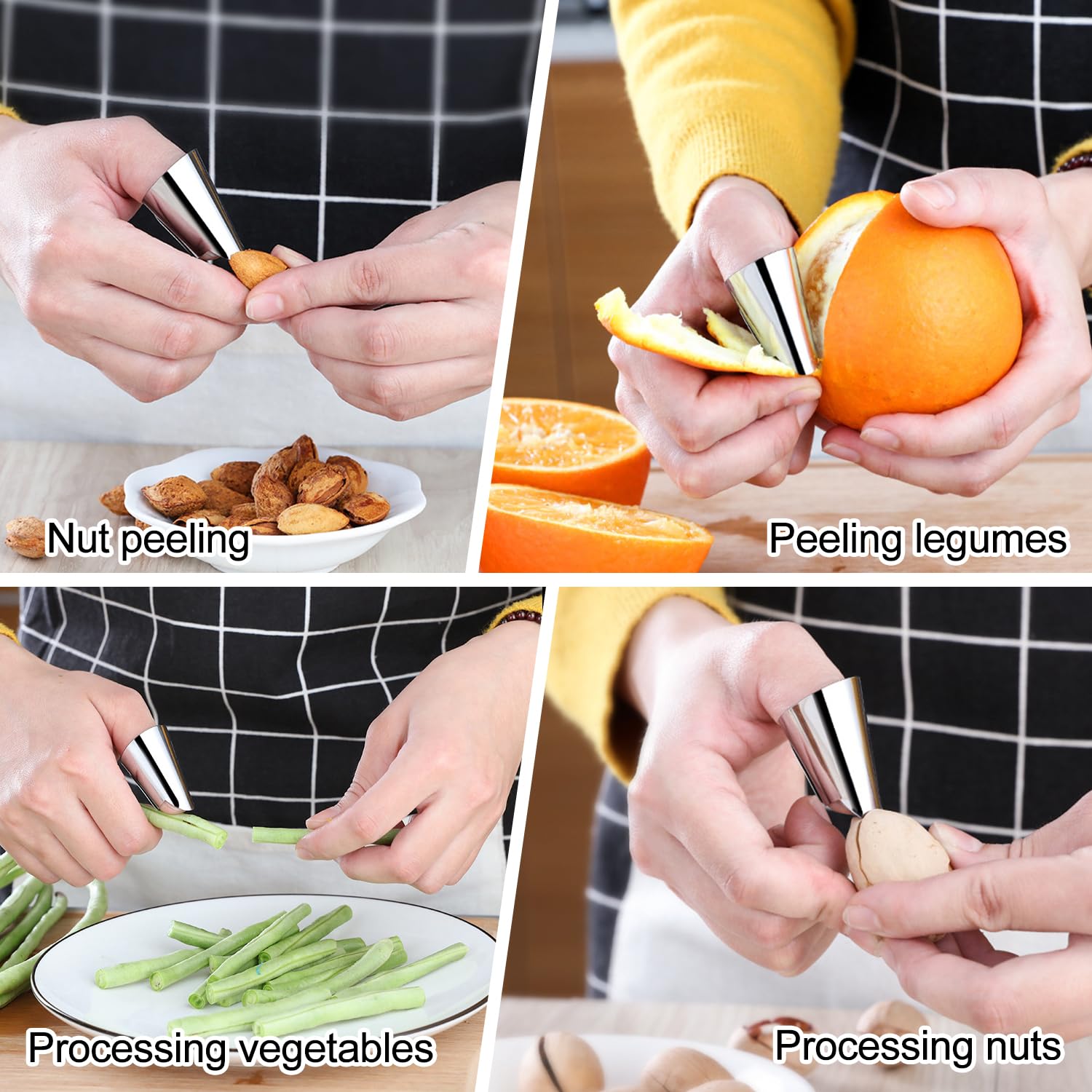Lot de 4 Protege Doigt Cuisine, Protège-Doigts en Acier Inoxydable pour Couper Protection - Support Réglable - Protection des Doigts - Outil de Cuisine