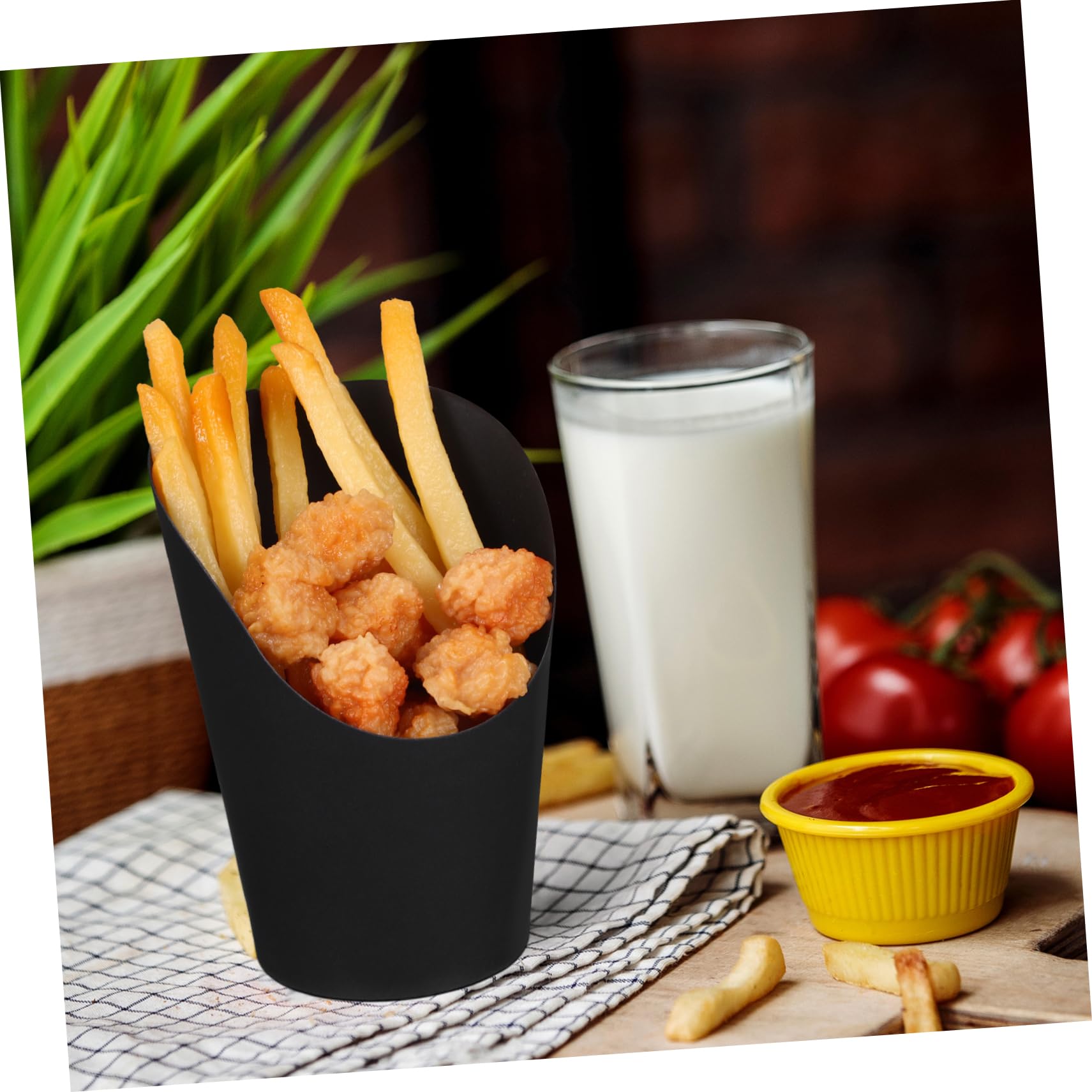 Abaodam 100 Pezzi Coppette di Carta Nere 14 Oz Apertura Inclinata, per Patatine e Snack, Pratiche per Food Truck e Servizio Rapido
