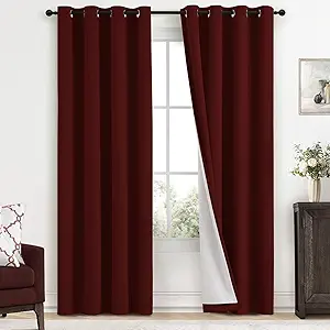 Yakamok Room Darkening 100% Blackout Curtains Grommet Window Treatments with 2 Thick Layers-Burgundy Red Thermal Insulated Drapes Set of 2 Panels for Bedroom Living Room 52 Inches by 84 Inches Length