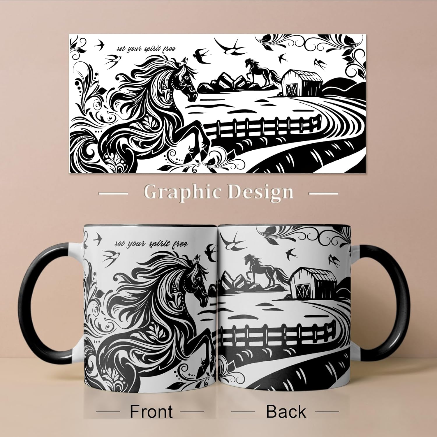 Horse Mug 11 Oz Horse Gifts Valentines Day Birthday Gifts for Women Men, Black and White Boho Mug Equestrian Gift Birthday Gift, Graduation Gift for Women Men, Ceramic Cup Microwave & Dishwasher Safe - Image 7