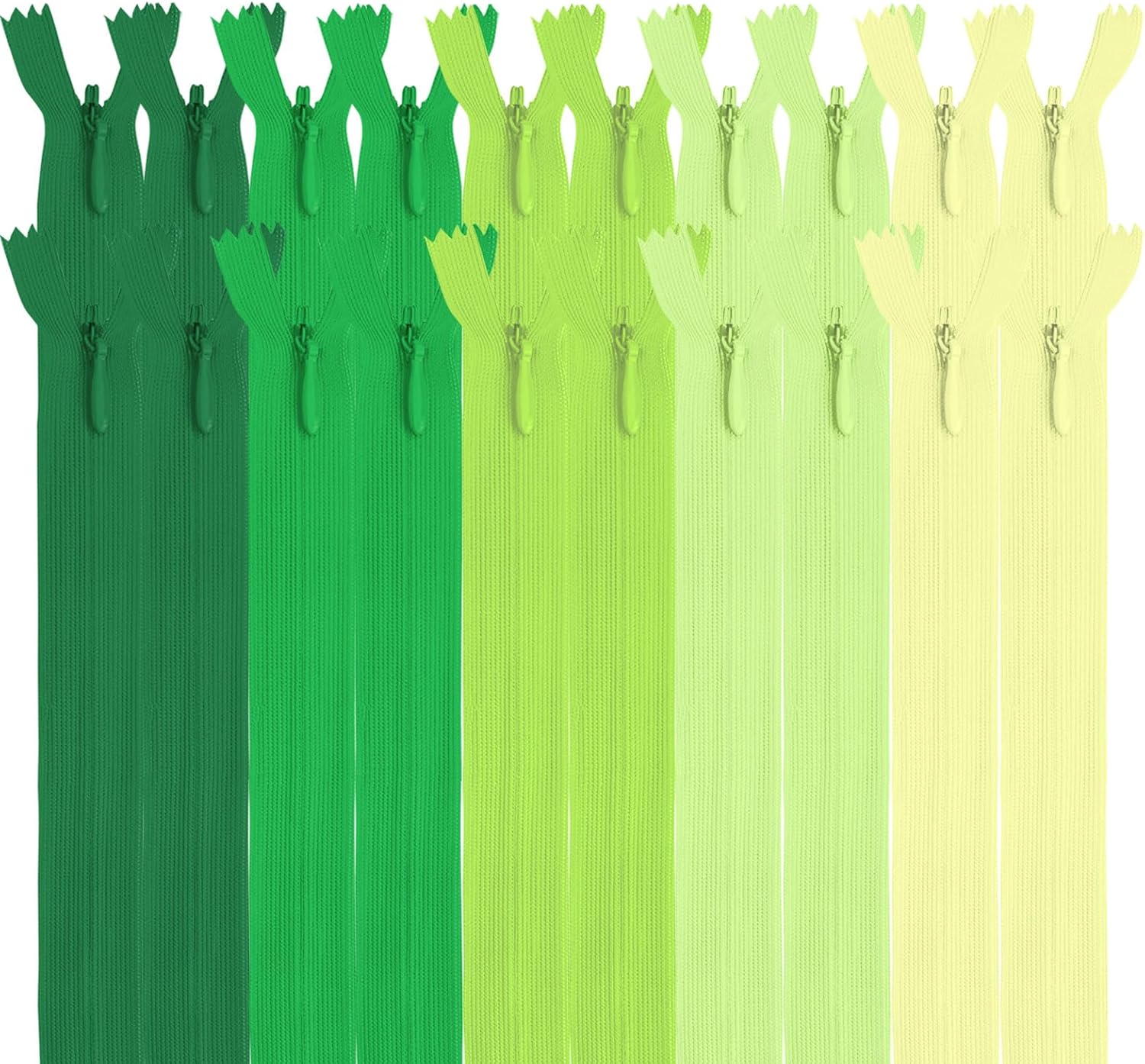 [Pack 20 Cerniere Invisibili [Verdi] Nylon [12 cm] Chiusure Lampo per Cucito e Artigianato per Stoffa Vestiti Borse per Cucire a Macchina Tessuto di Cotone con Chiusura in Metallo