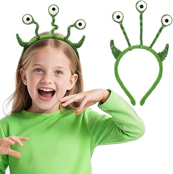 Bigmeta Alien Costume Halloween Headband - Soft Fuzzy Funny Headwear Accessories for Kids and Adults Cosplay Theme Party Gifts, Green