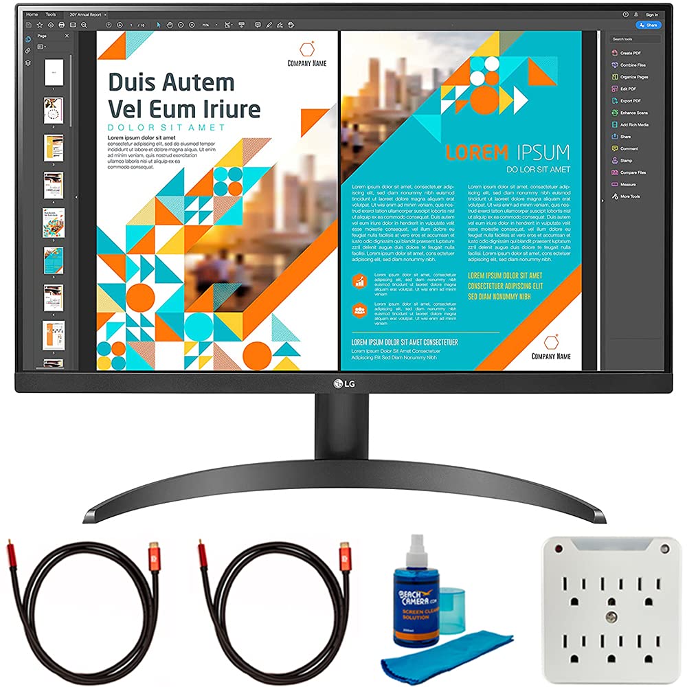 LG 24QP500-B 24 inch QHD 2560 x 1440 IPS Display Monitor with HDR 10 and AMD FreeSync Bundle with 2X