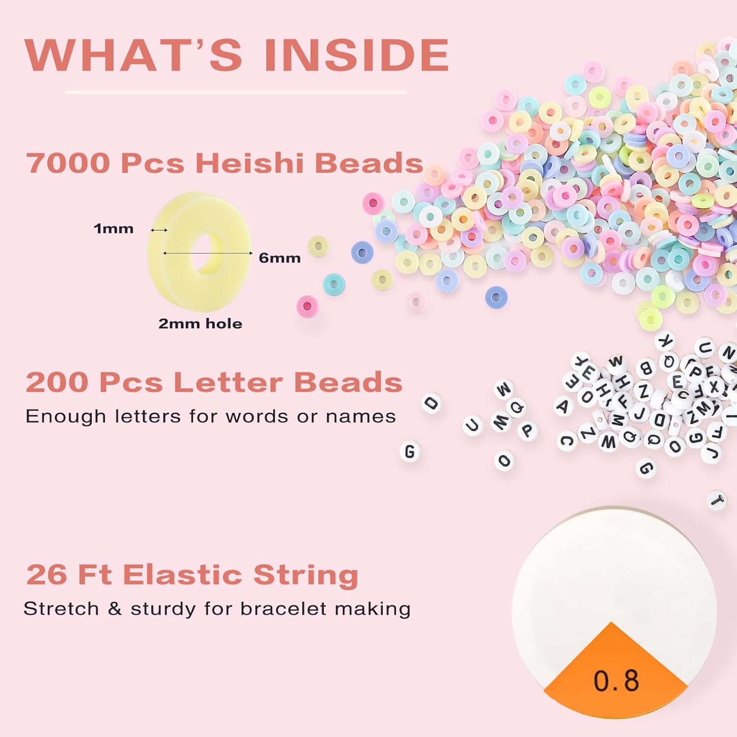 ADIIL 7200pcs Clay Beads Bracelet Making Kit, 6mm Polymer Heishi Beads for Jewelry Making, Friendship Bracelet Kit Birthday Gift for Adults Colorful - Image 5