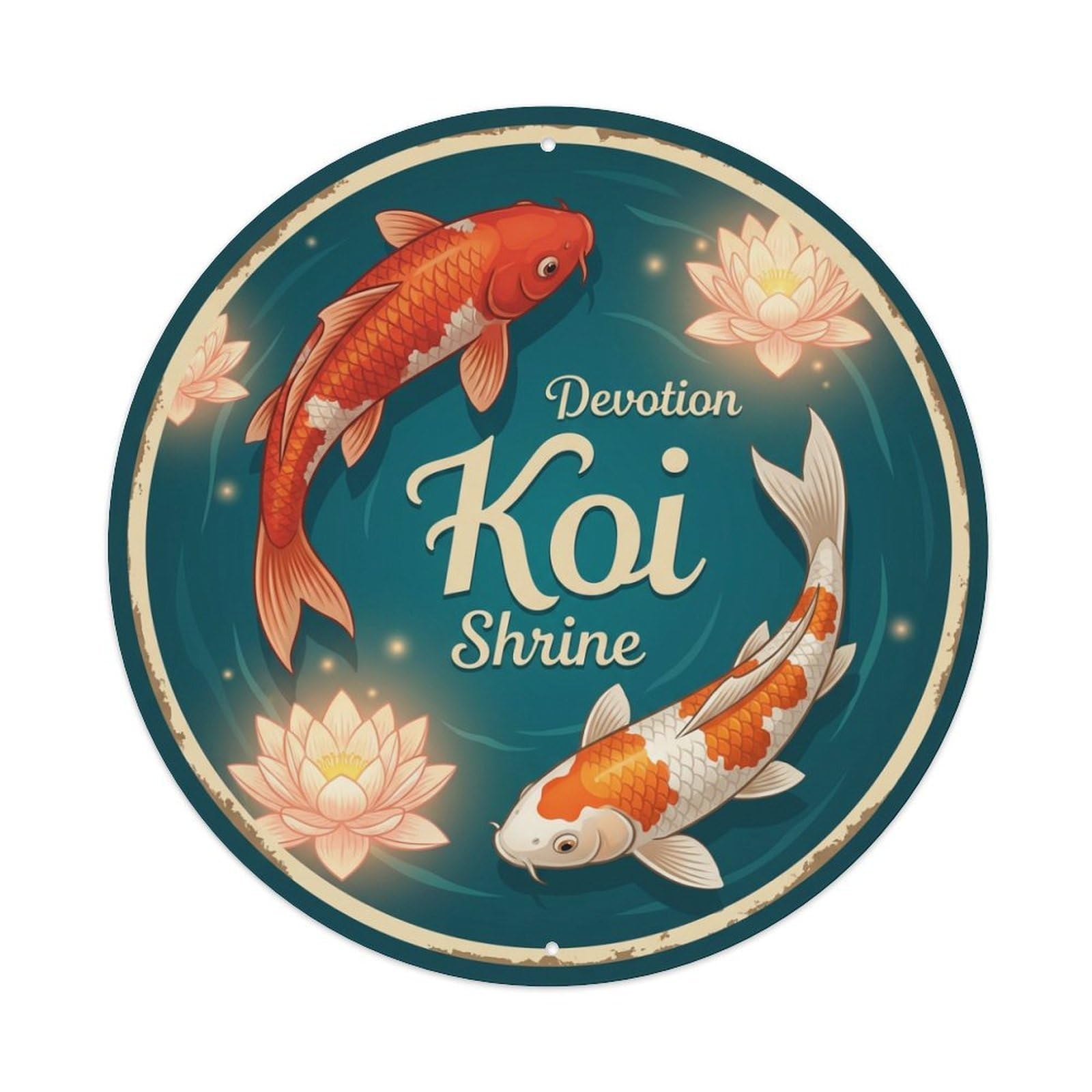 Tgrcjimh Style Metal Tin Sign Koi Fish Shrine Sanctuary Japanese Vintage