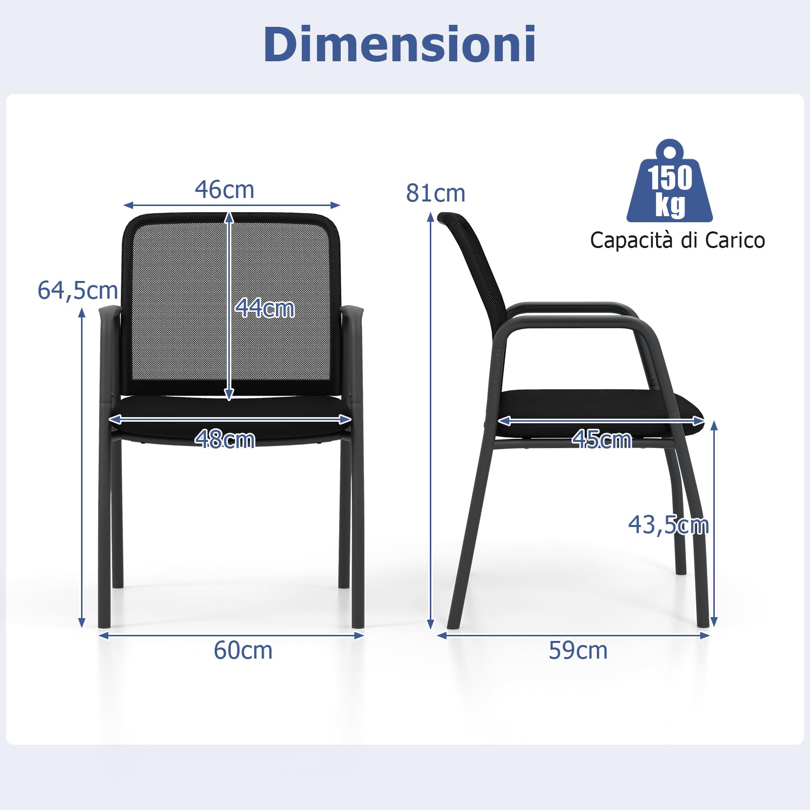 GIANTEX Lot de 2 Chaises de Conférence Empliable, Chaises de Salle de Réunion avec Dossier en Maille, Assise Rembourrée, Sièges de Visiteur Rembourrée pour Bureau, Salle d'Attente, Noir
