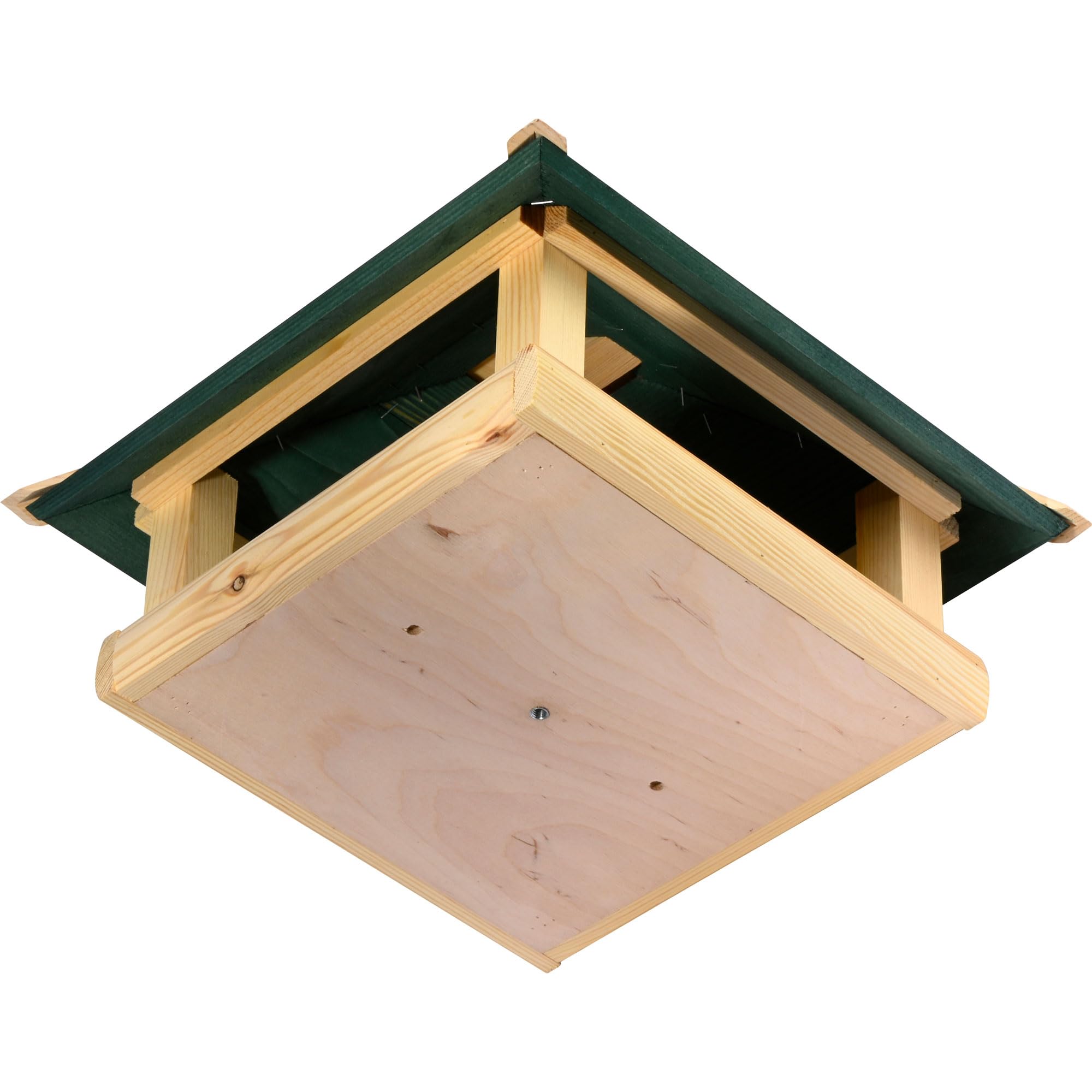 dobar green label Großes Vogelfutterhaus "Narsaq" mit Kette zum Aufhängen | Vogelhaus mit grünem Dach | Futterstation für Wildvögel | Wildvogelfutterplatz | 39 x 39 x 30 cm | Kiefer