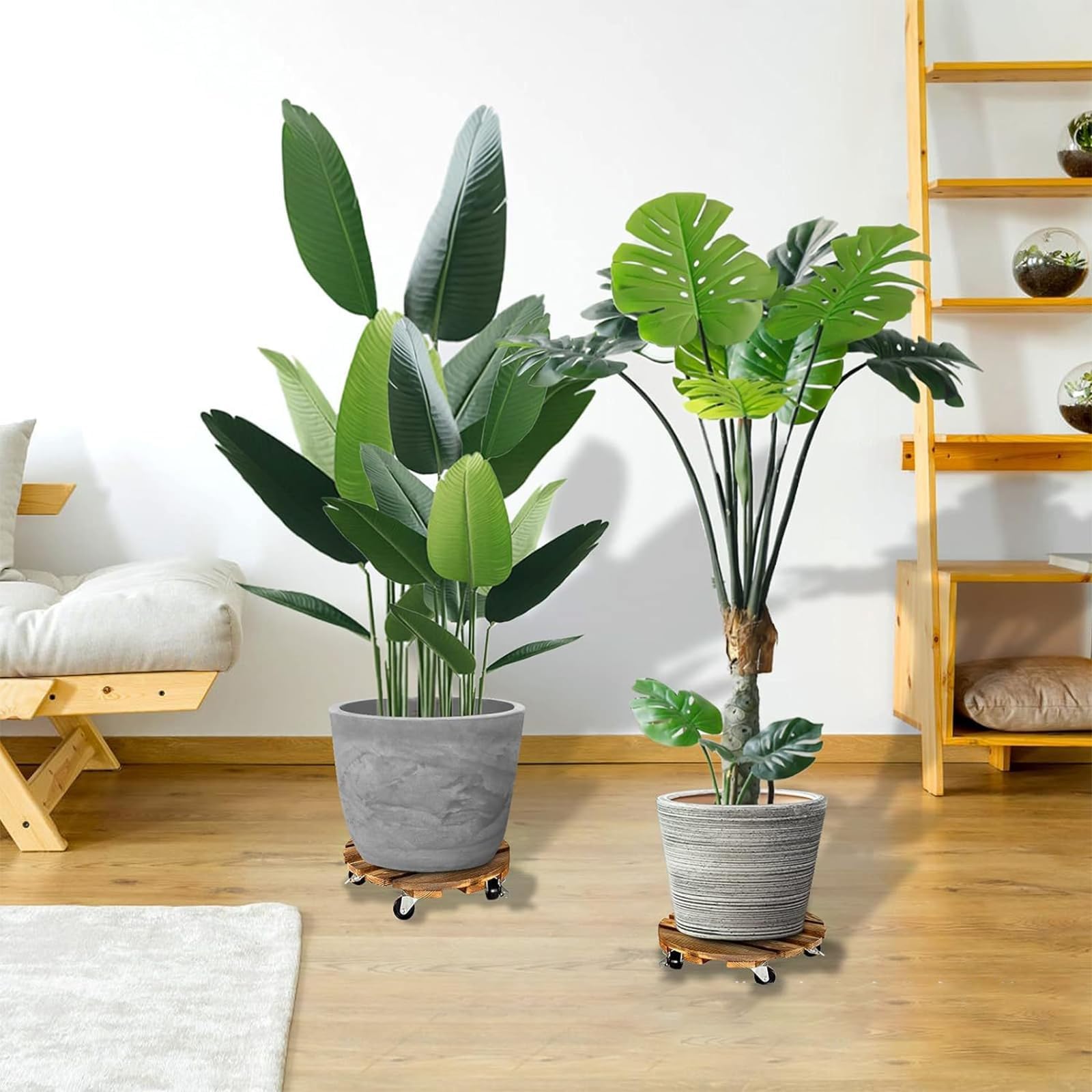 Rodillo para Plantas, 2 Piezas 30 x 6.5 cm Base con Ruedas para Macetas, con Capacidad de Carga de 100 kg, para Exteriores e Interiores, Macetero con Ruedas, Rotación De 360 °
