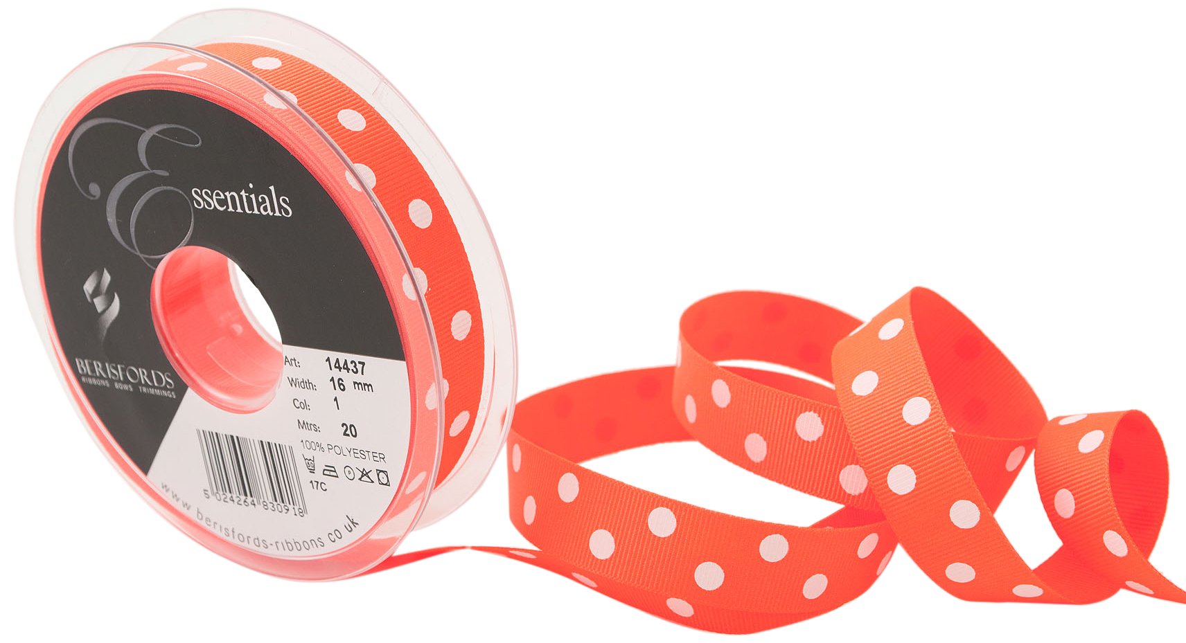 Berisfords Spotty, Polyester, Flo Orange, 10.2 x 2.1 x 10.2 cm