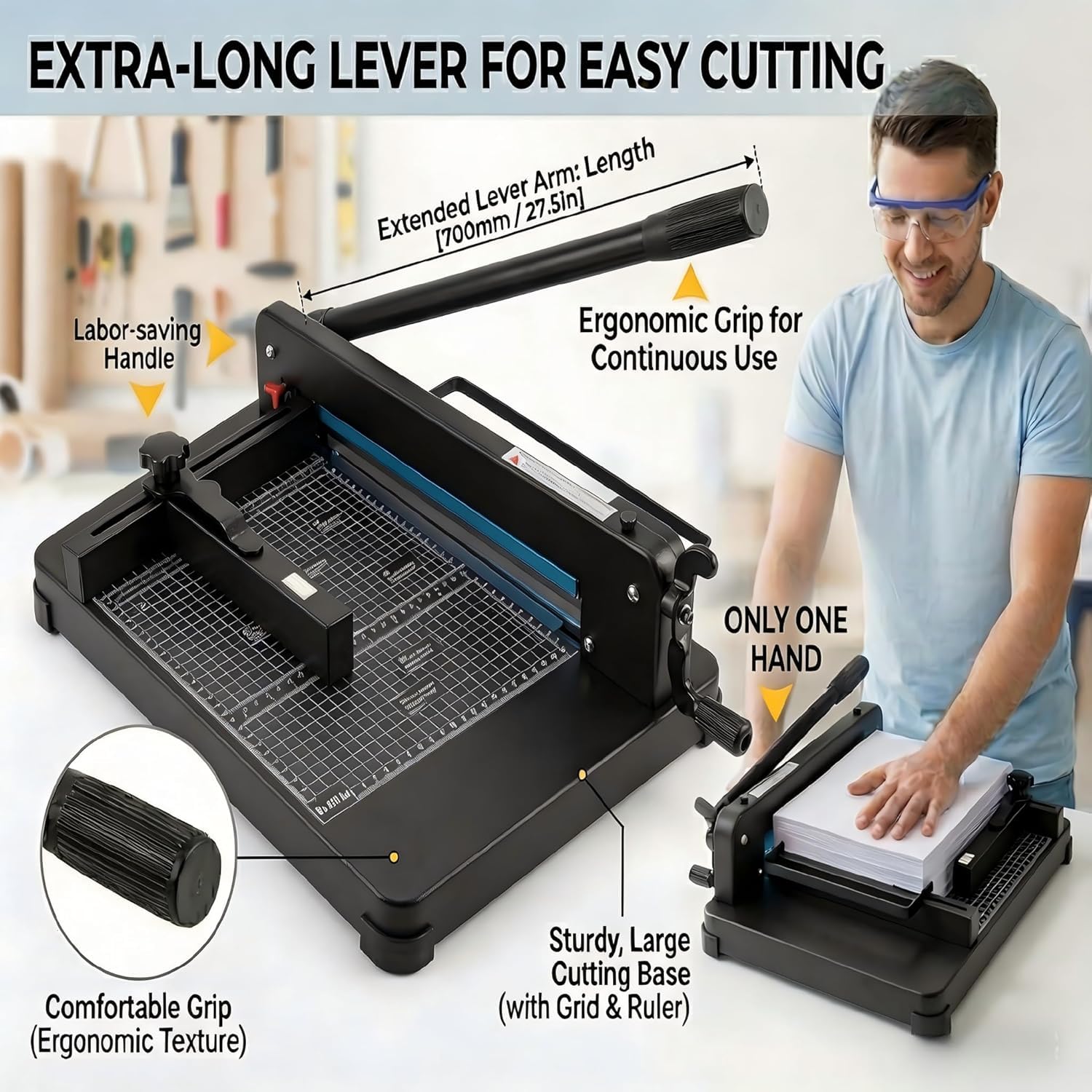 Robuster 30,5 cm Papierschneider, schneidet bis zu 400 Blatt, professioneller Schneidemaschine für Büro, Schule und Druckerei, Präzisionsschneiden